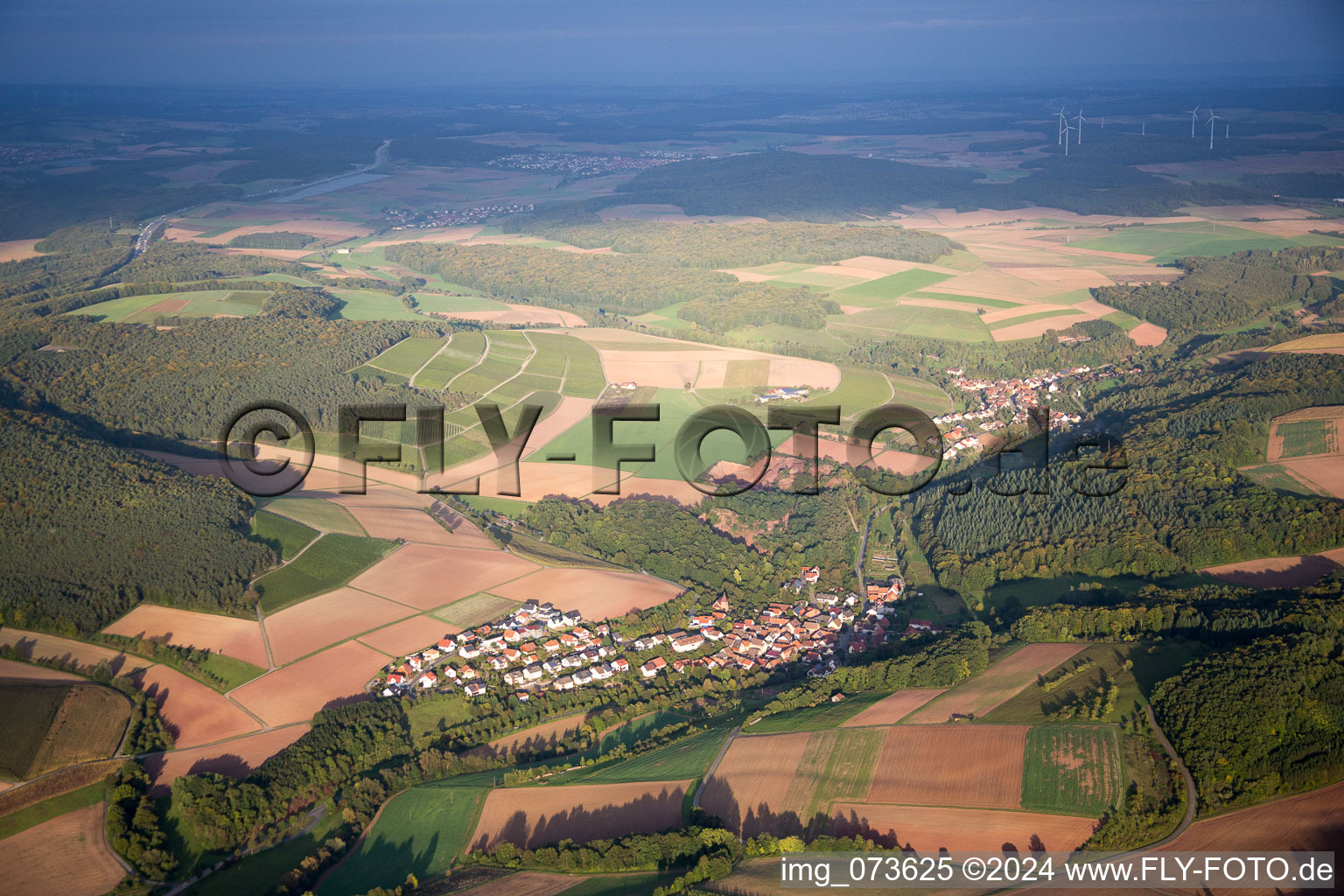 Agricultural fields and farmland in the district Lindelbach in Wertheim in the state Baden-Wuerttemberg, Germany