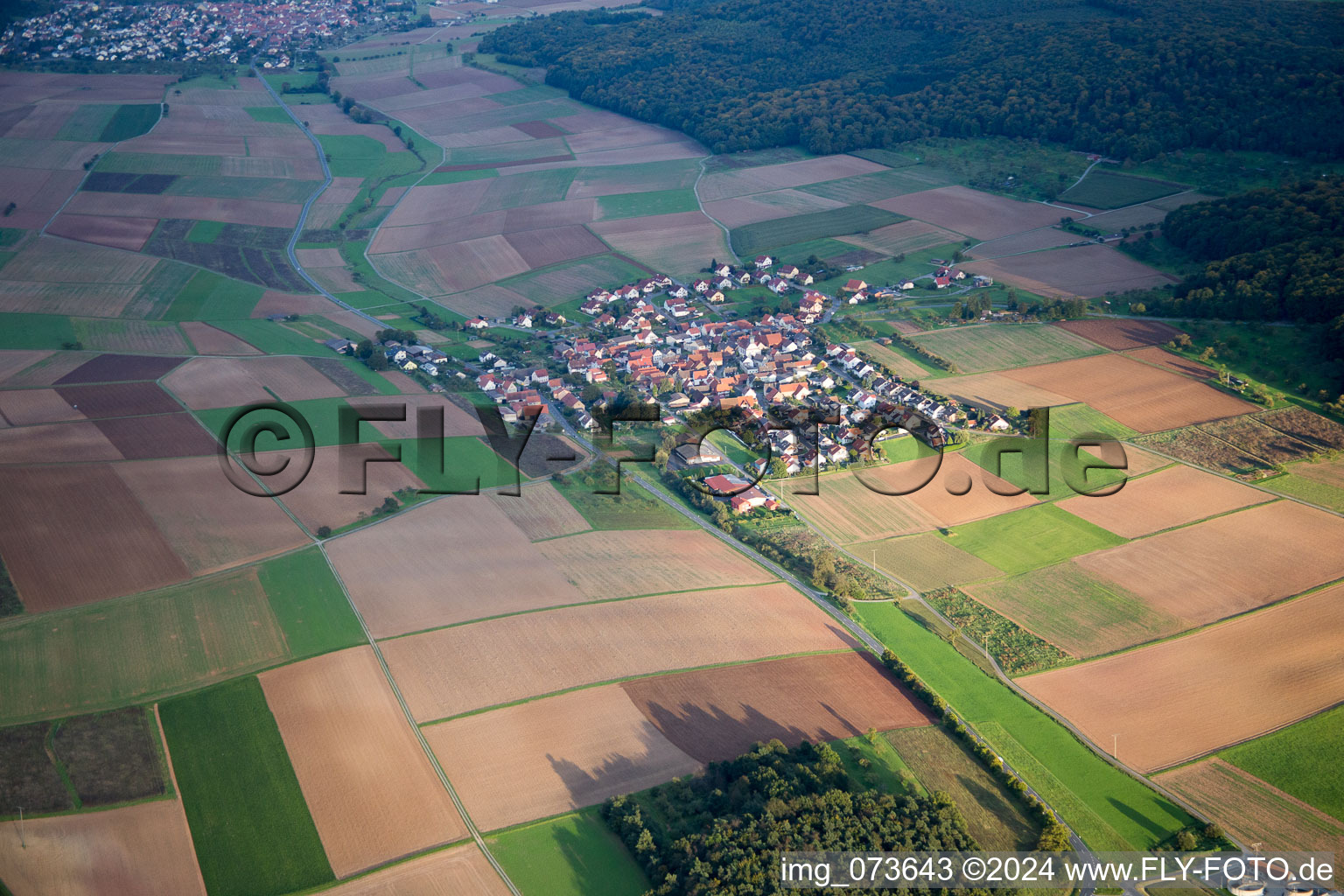 Aerial view of Holzkirchhausen in the state Bavaria, Germany