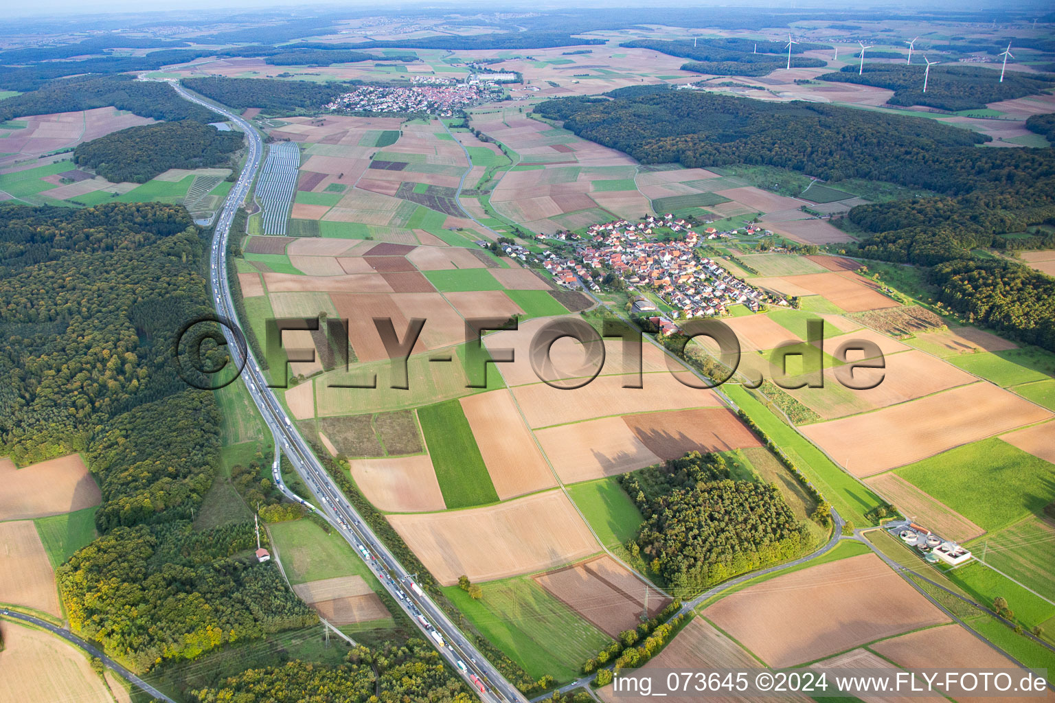 Aerial photograpy of Holzkirchhausen in the state Bavaria, Germany