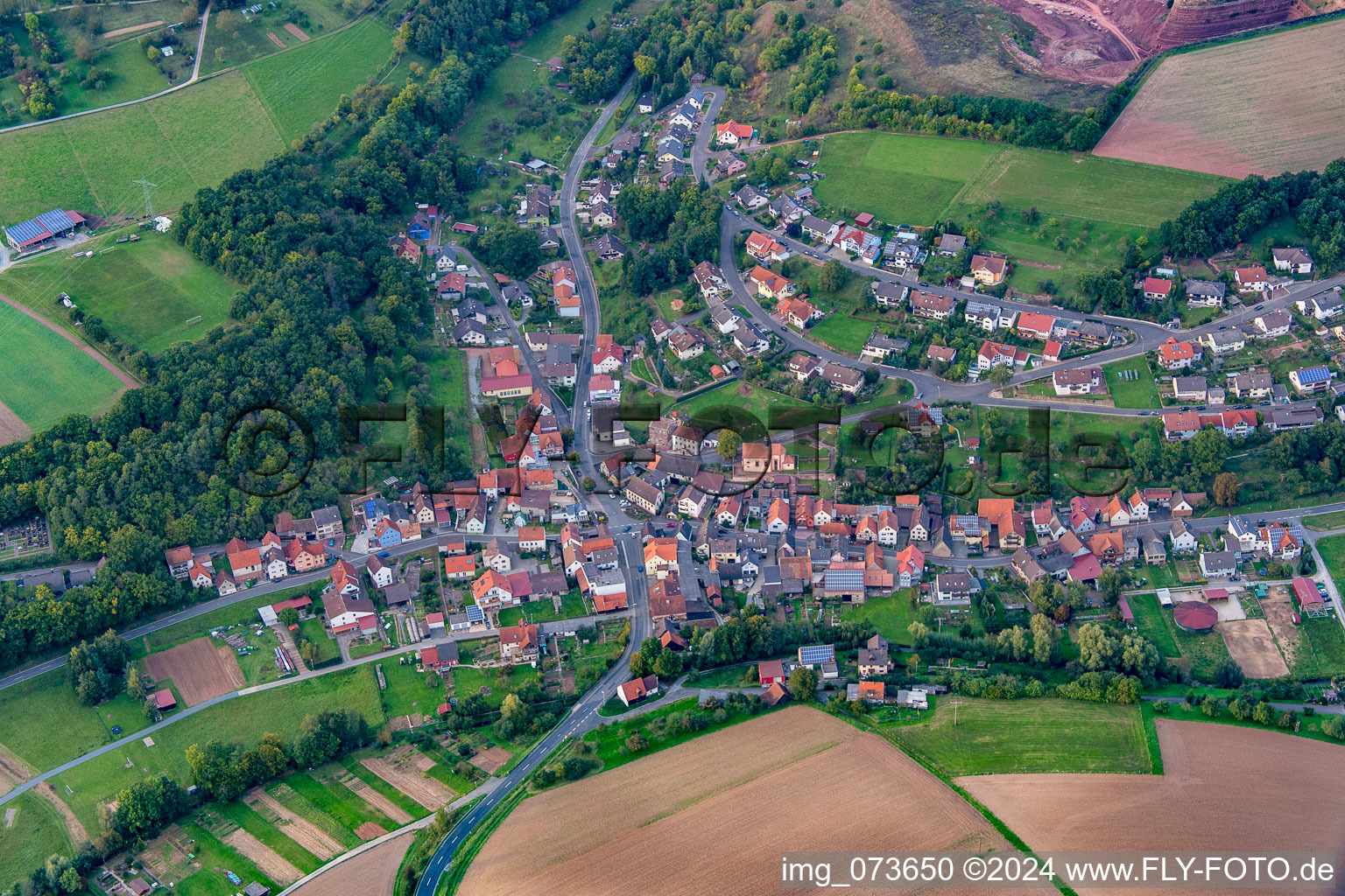 Aerial view of District Wüstenzell in Holzkirchen in the state Bavaria, Germany