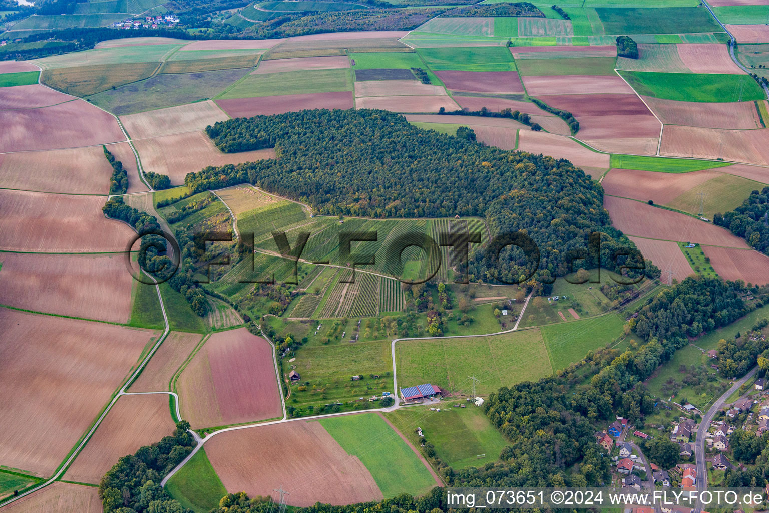 Aerial photograpy of District Dertingen in Wertheim in the state Baden-Wuerttemberg, Germany