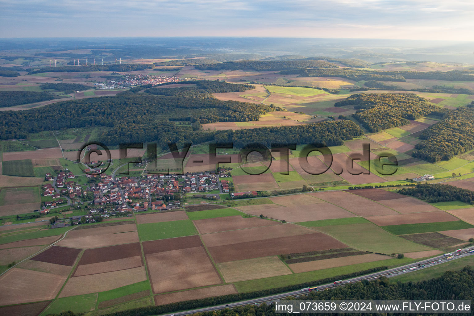 Oblique view of Holzkirchhausen in the state Bavaria, Germany