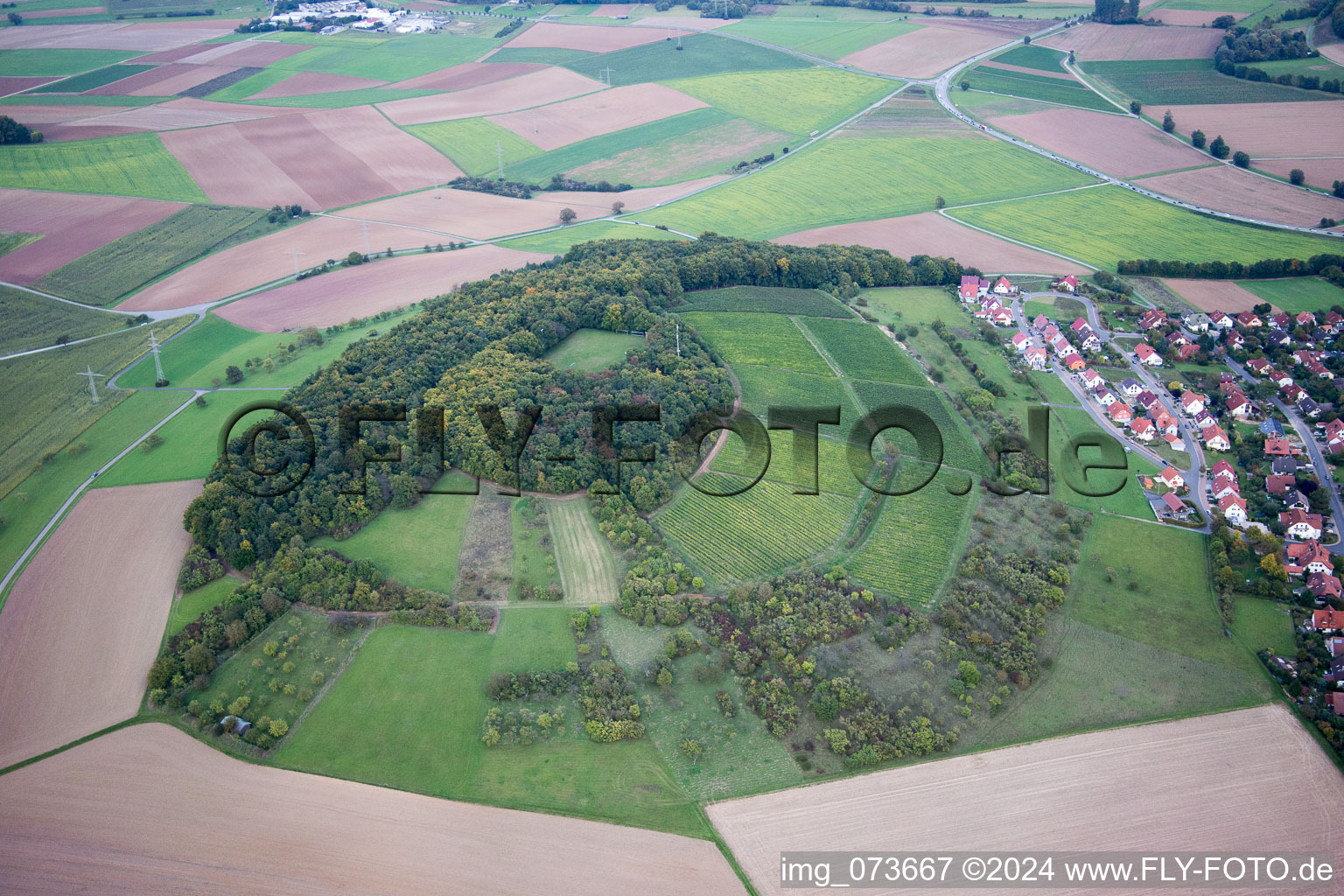 Aerial view of Uettingen in the state Bavaria, Germany