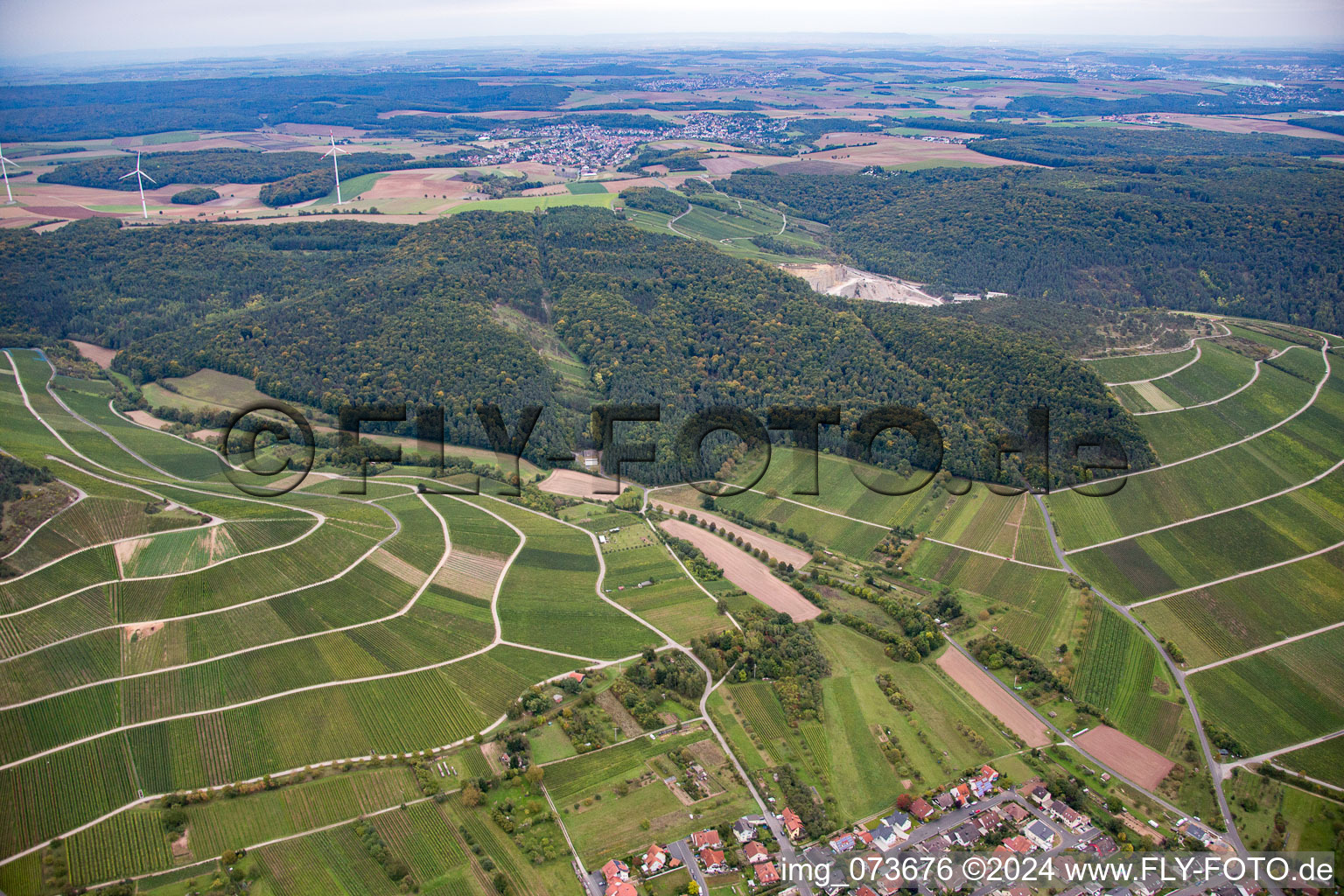 Aerial view of Thüngersheim in the state Bavaria, Germany