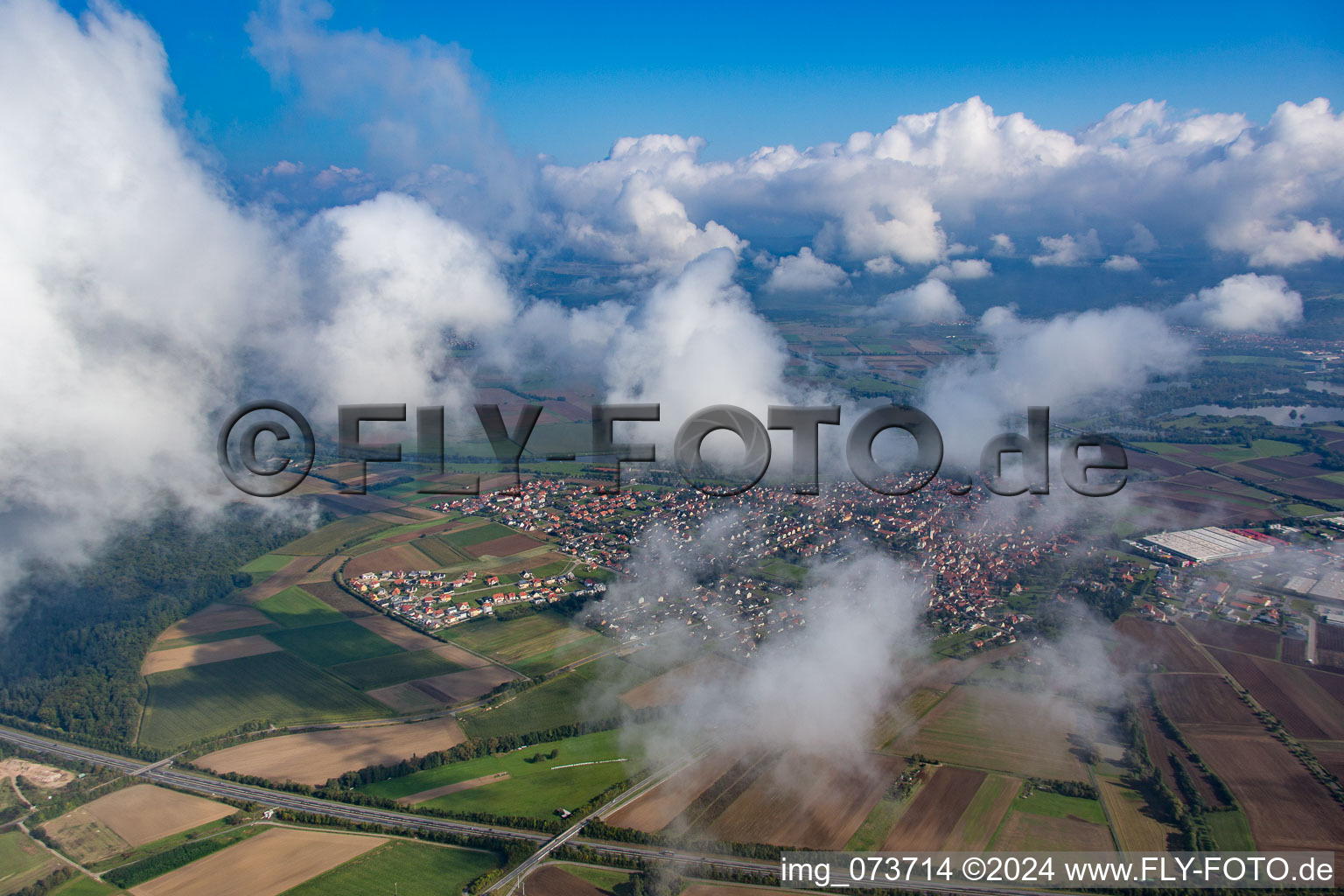 Aerial view of Westheim in the state Bavaria, Germany