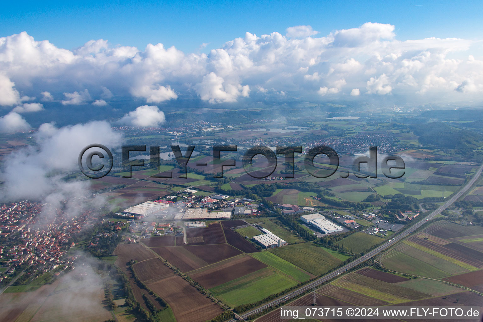 Industrial area under clouds in Knetzgau in the state Bavaria, Germany