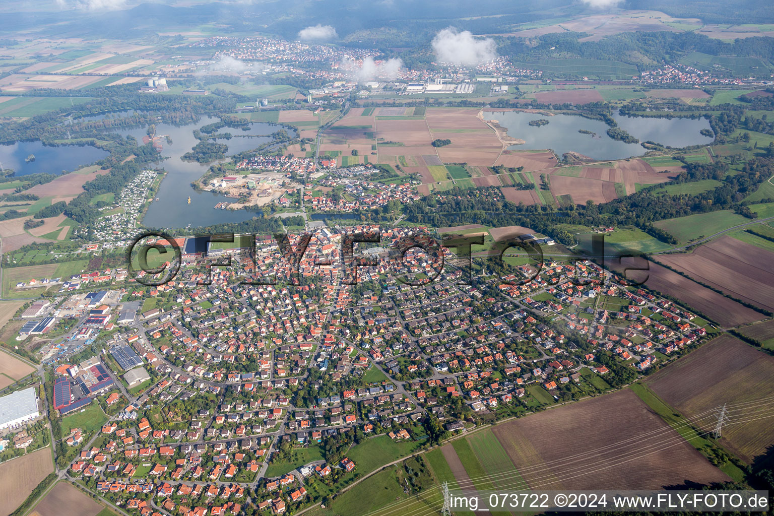 Town on the banks of the river of the Main river in Sand am Main in the state Bavaria, Germany