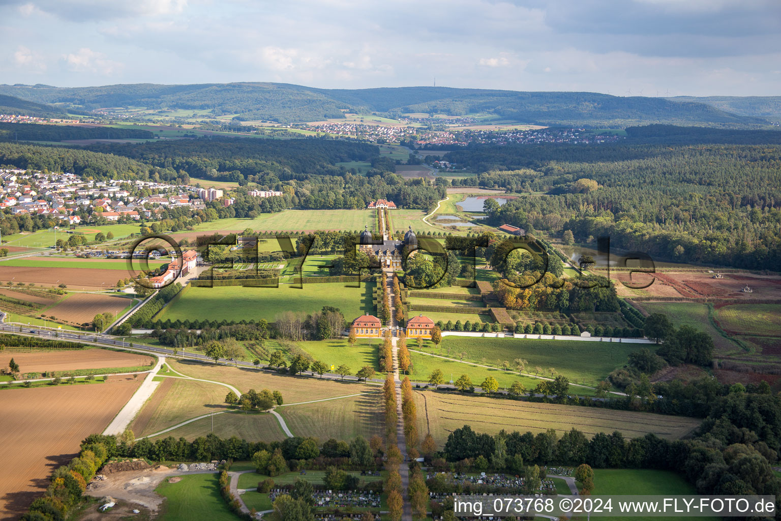 Aerial photograpy of Castle Seehof in the district Seehof in Memmelsdorf in the state Bavaria, Germany