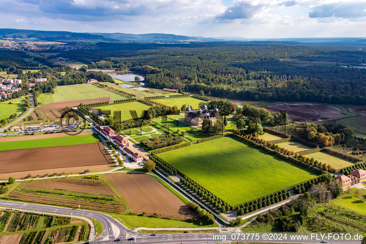 Aerial photograpy of Park and Palace Seehof in Memmelsdorf in the state Bavaria, Germany