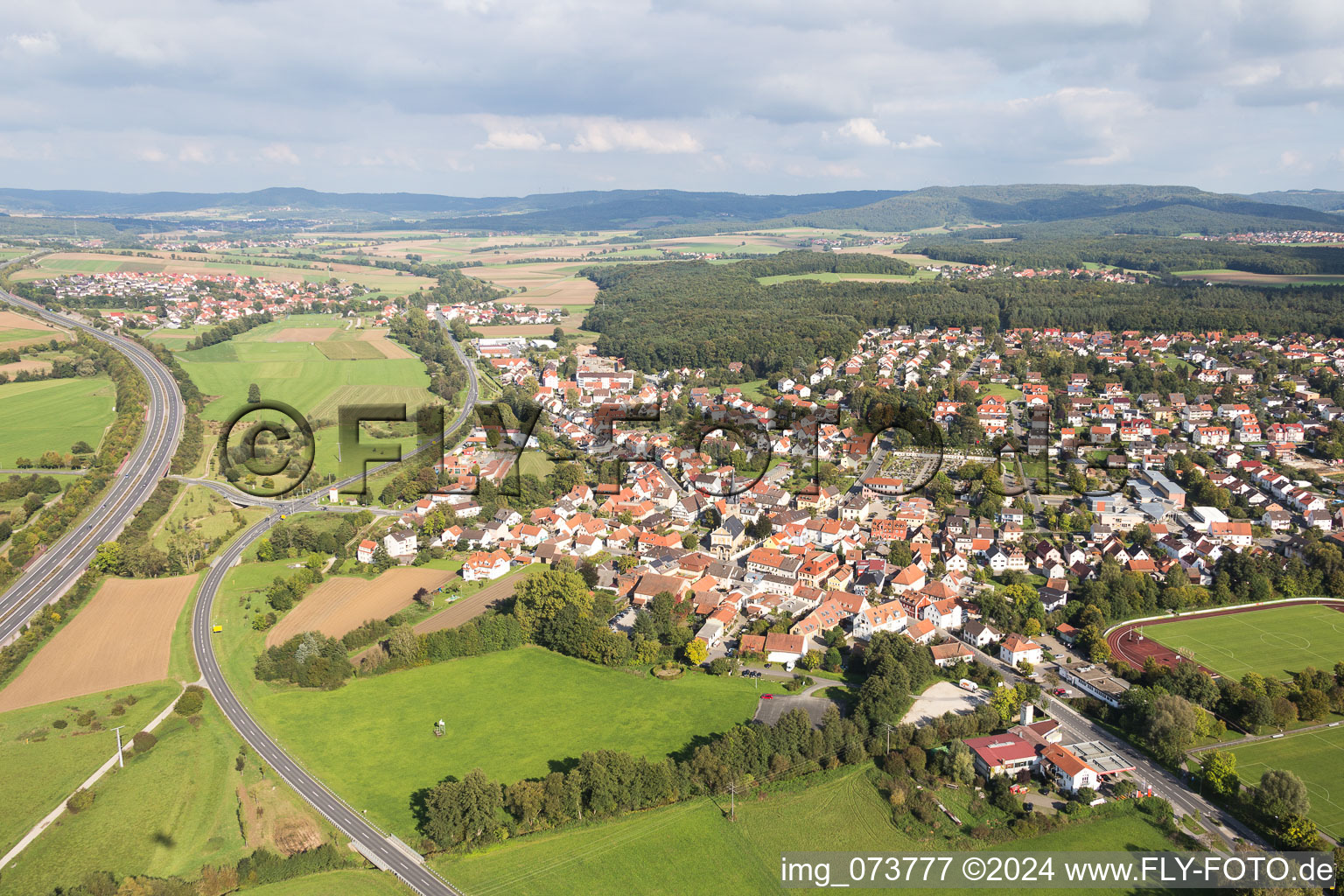 Town View of the streets and houses of the residential areas in Memmelsdorf in the state Bavaria, Germany