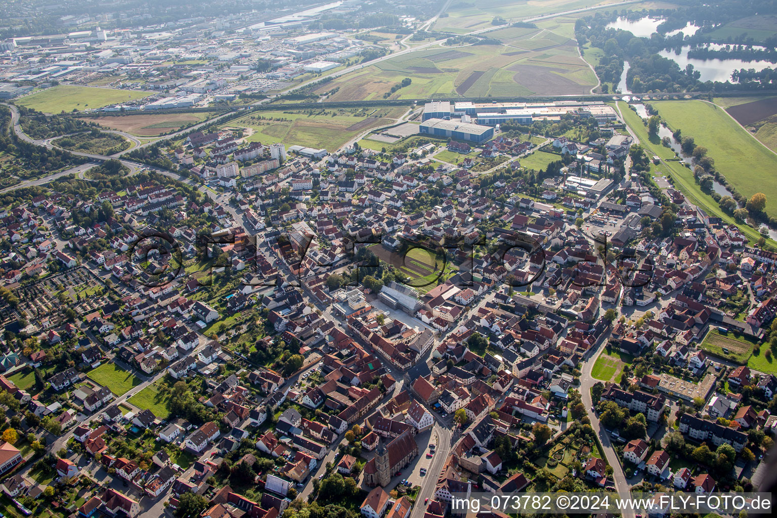 Town View of the streets and houses of the residential areas in Hallstadt in the state Bavaria, Germany