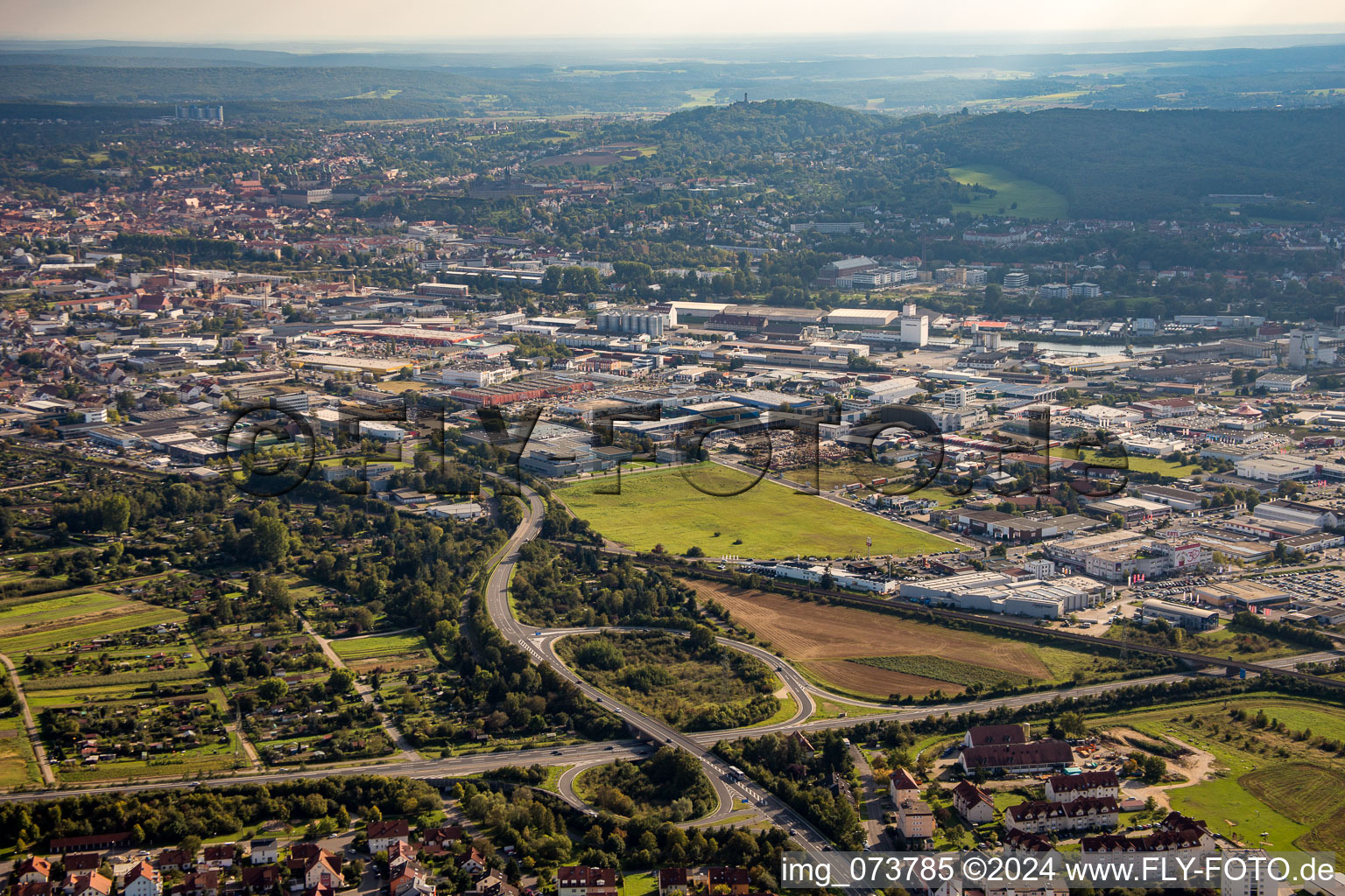 Aerial view of Bamberg from the northwest in Hallstadt in the state Bavaria, Germany