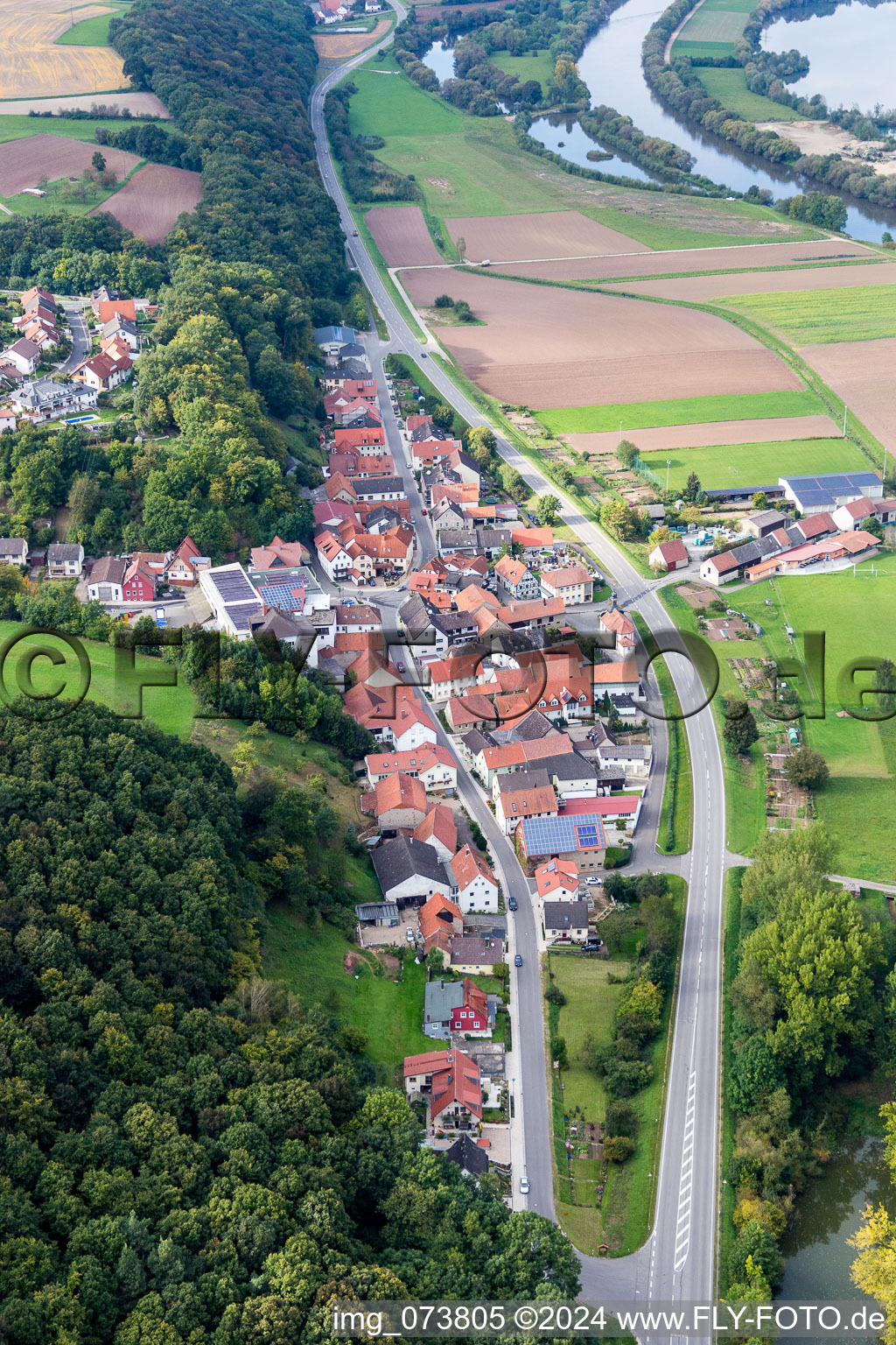 Aerial view of Village view in the district Roßstadt in Eltmann in the state Bavaria, Germany