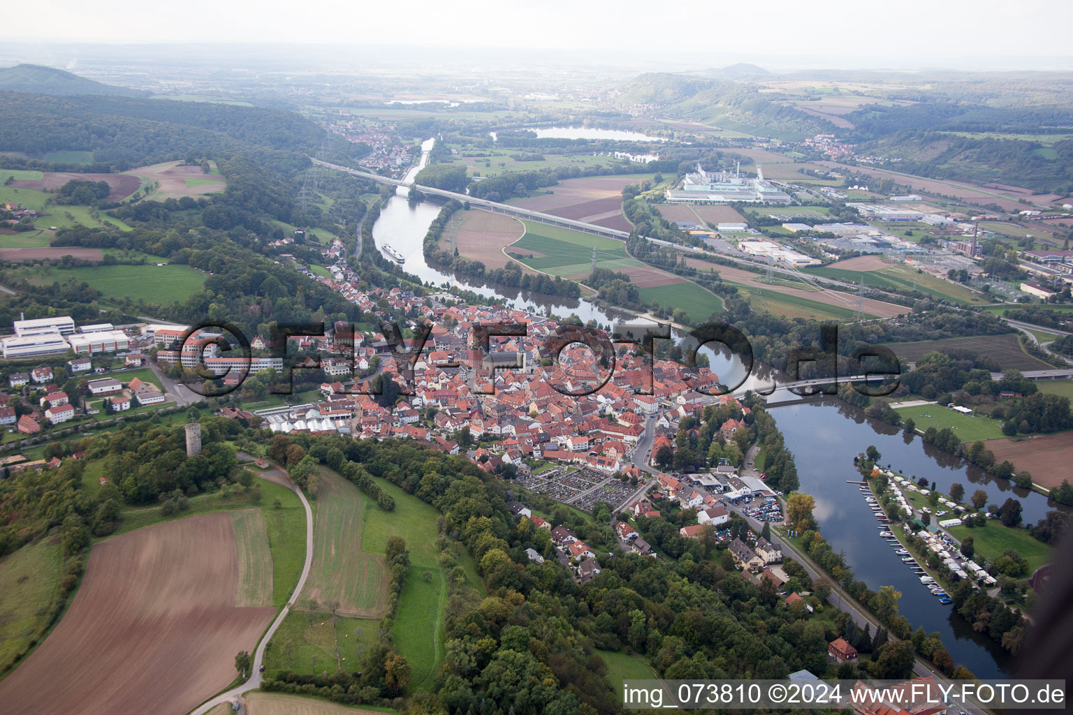 Aerial view of Eltmann in the state Bavaria, Germany