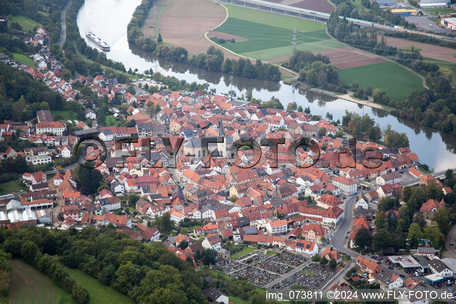 Village on the river bank areas of the Main river in Eltmann in the state Bavaria