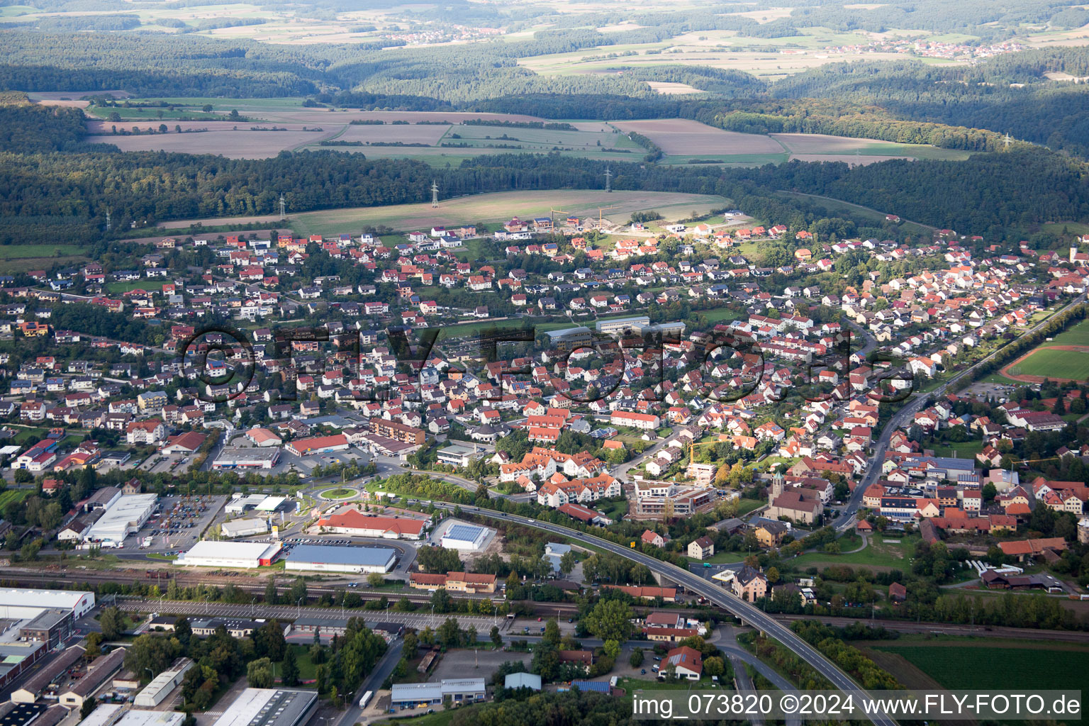 Eltmann in the state Bavaria, Germany seen from above