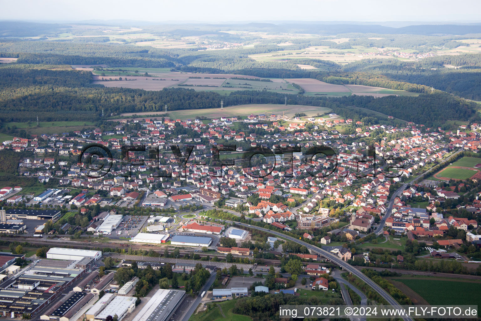 Eltmann in the state Bavaria, Germany from the plane