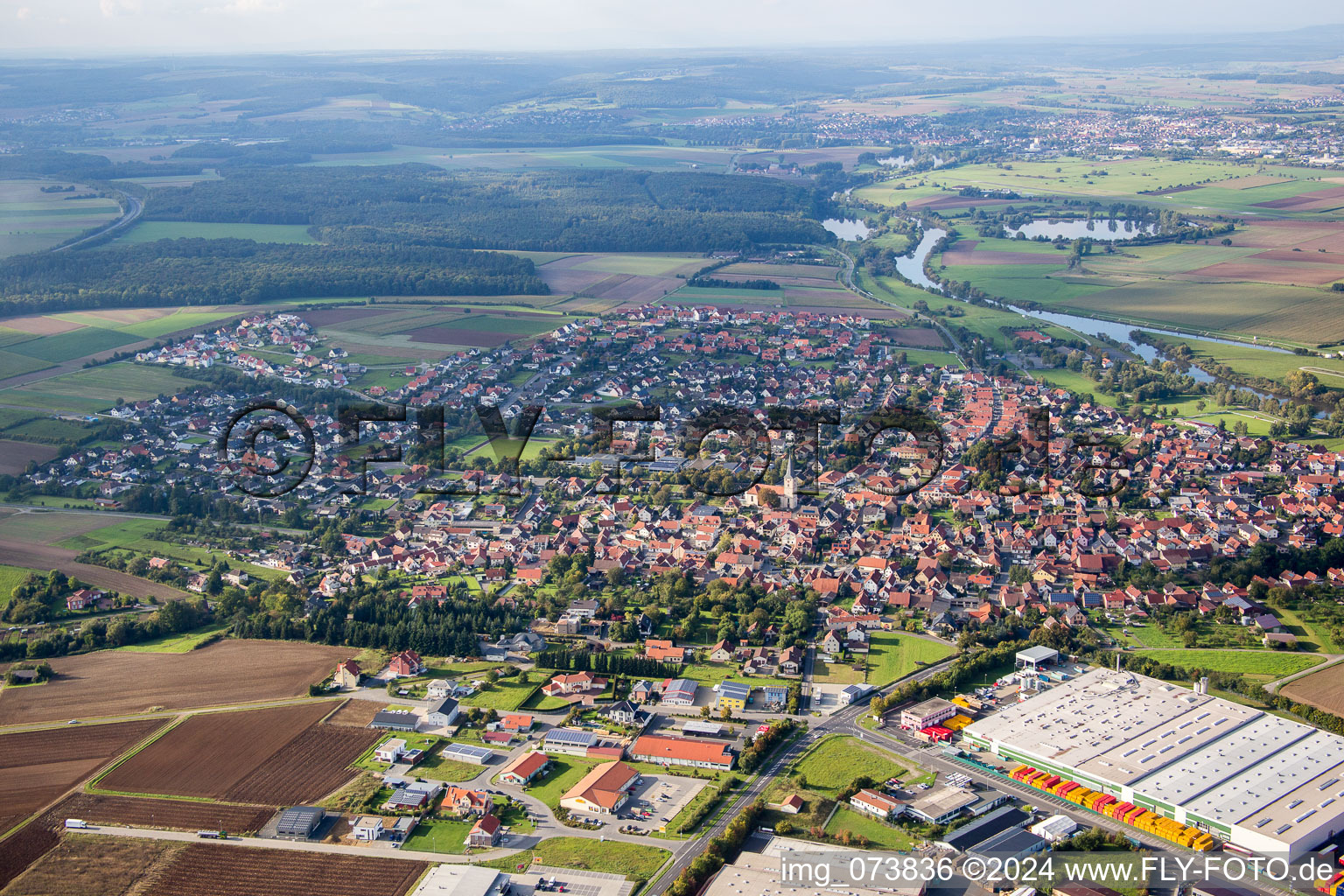 Town View of the streets and houses of the residential areas in Knetzgau in the state Bavaria, Germany