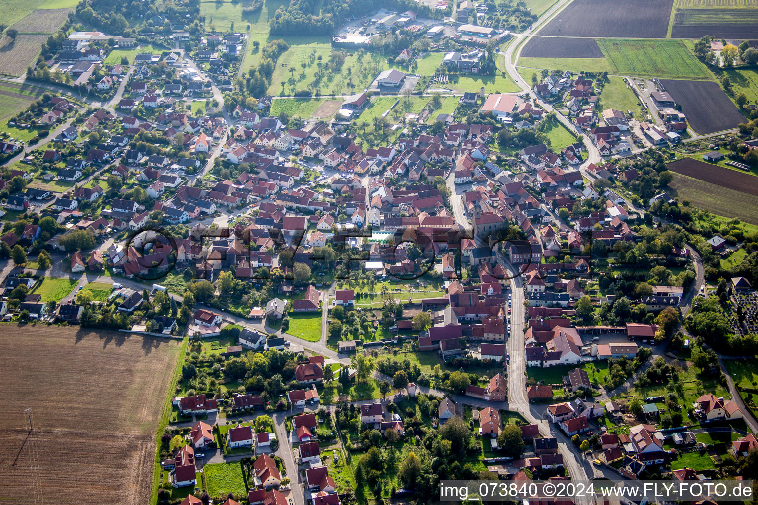 Town View of the streets and houses of the residential areas in Westheim in the state Bavaria, Germany