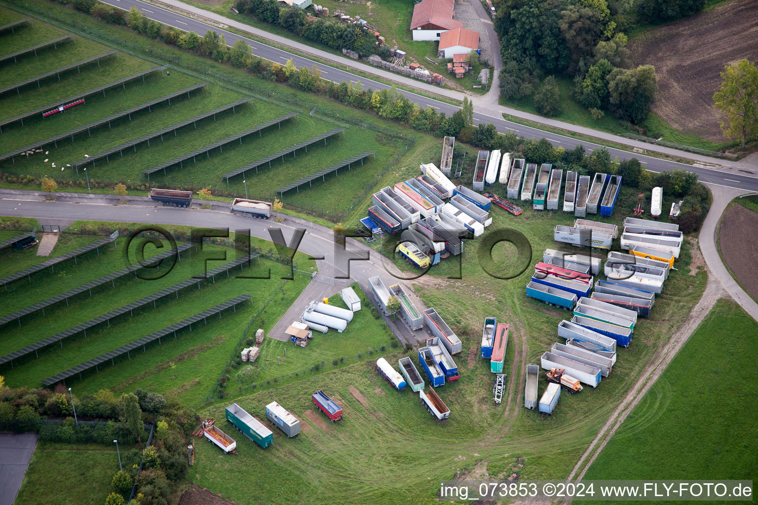 Aerial photograpy of Industrial estate and company settlement Am Roedertor in Donnersdorf in the state Bavaria