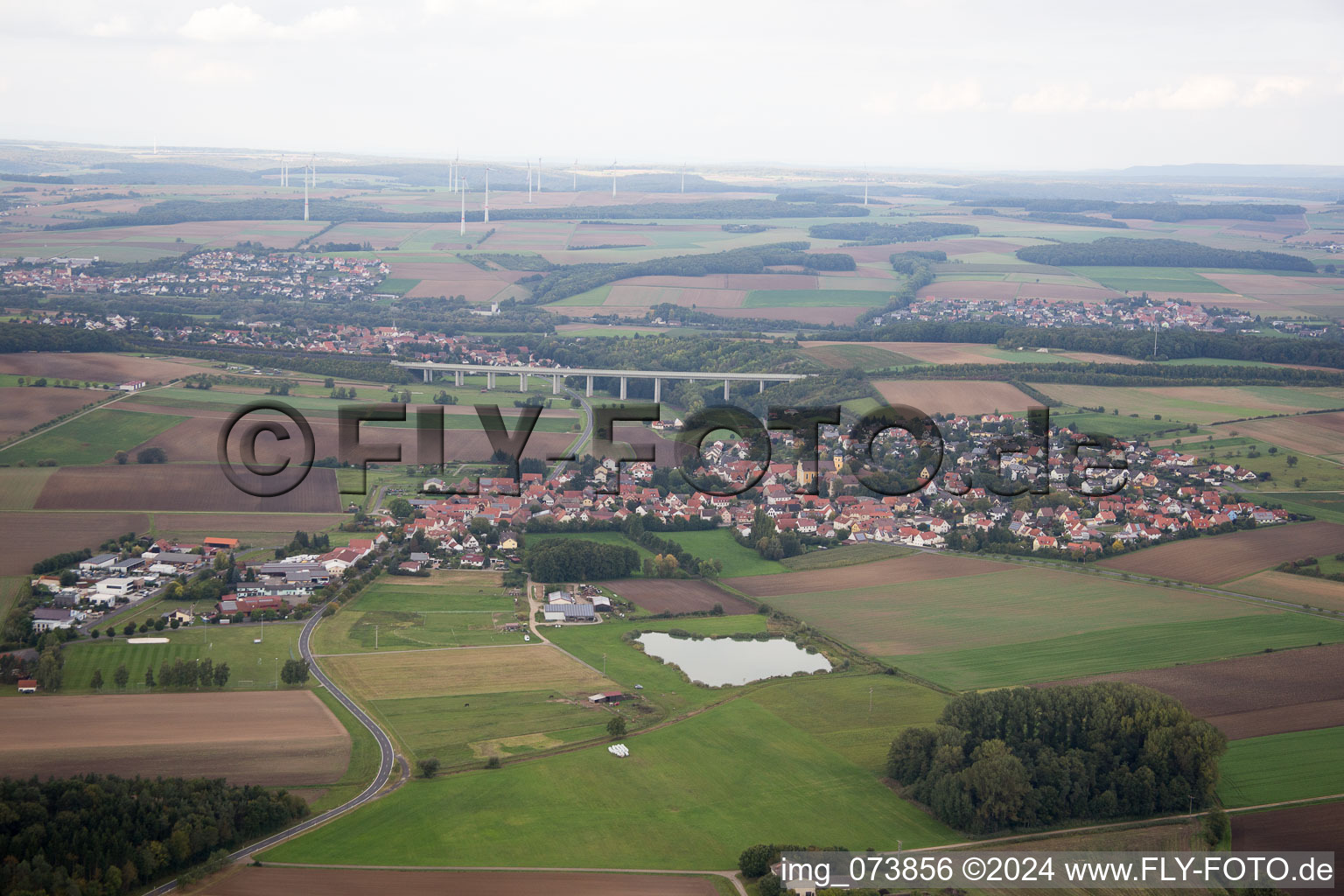 Aerial view of Obereuerheim in the state Bavaria, Germany