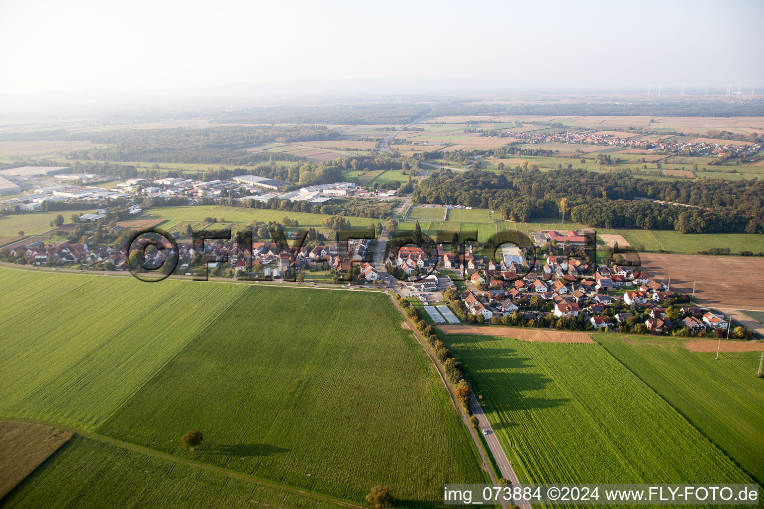 District Minderslachen in Kandel in the state Rhineland-Palatinate, Germany from above