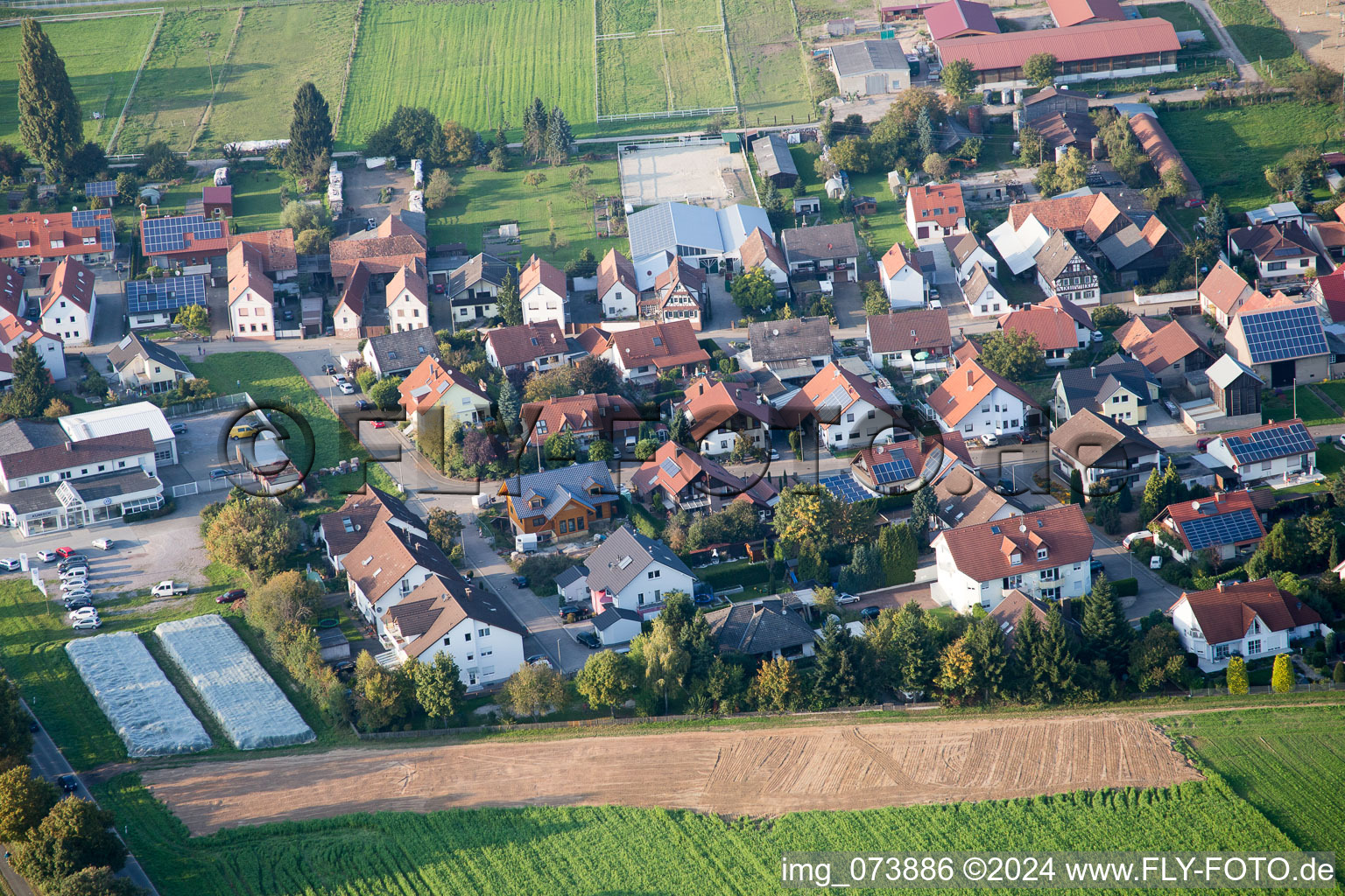 District Minderslachen in Kandel in the state Rhineland-Palatinate, Germany seen from above