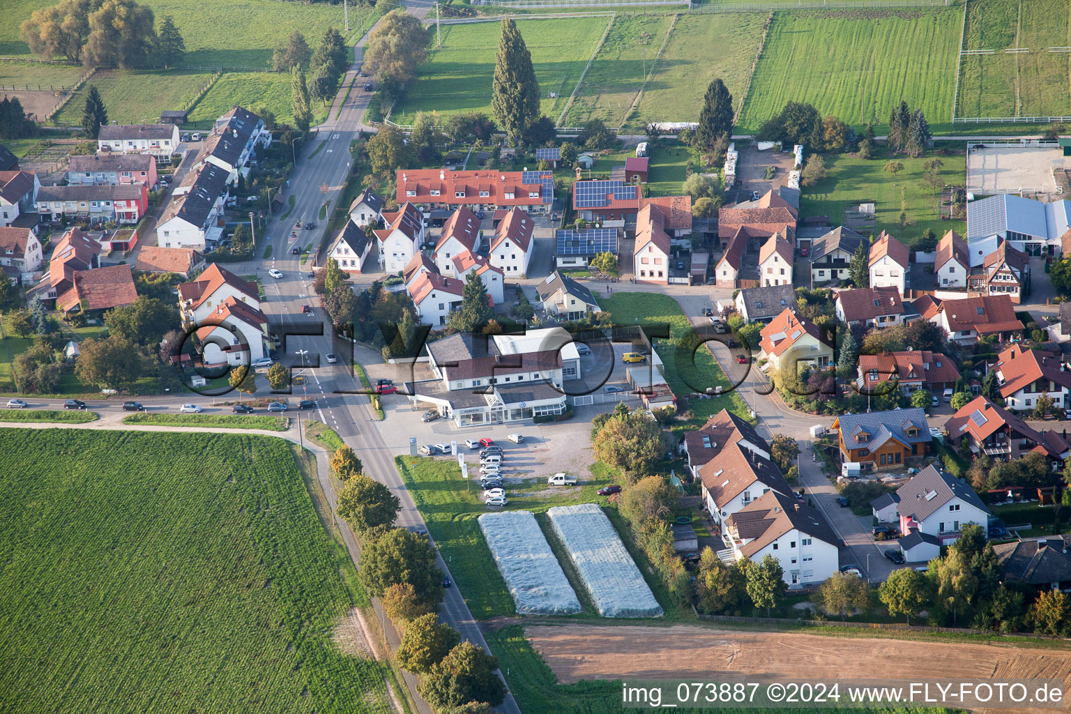 District Minderslachen in Kandel in the state Rhineland-Palatinate, Germany from the plane