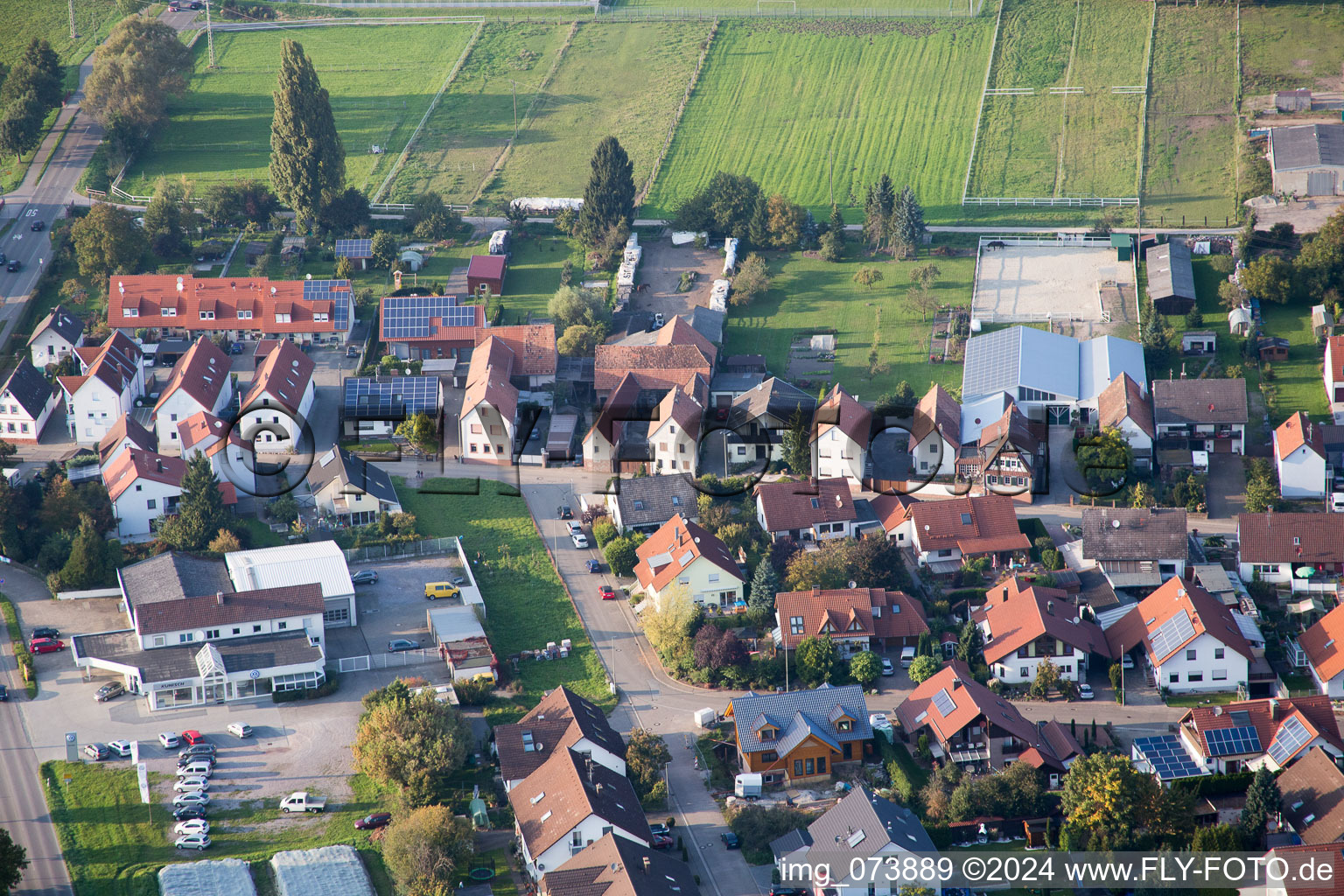 Bird's eye view of District Minderslachen in Kandel in the state Rhineland-Palatinate, Germany