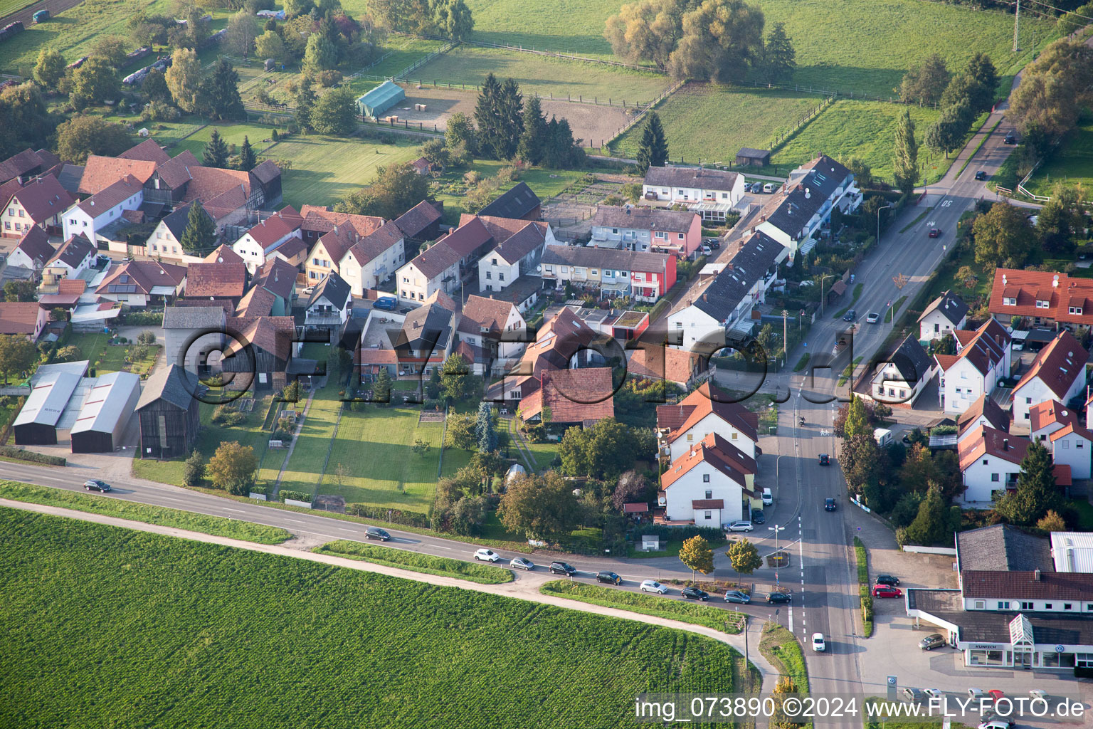 District Minderslachen in Kandel in the state Rhineland-Palatinate, Germany viewn from the air