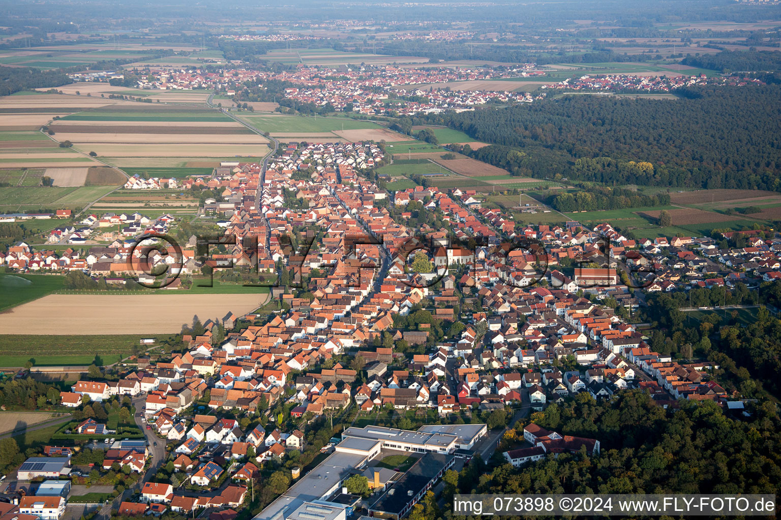 Town View of the streets and houses of the residential areas in Hatzenbuehl in the state Rhineland-Palatinate, Germany