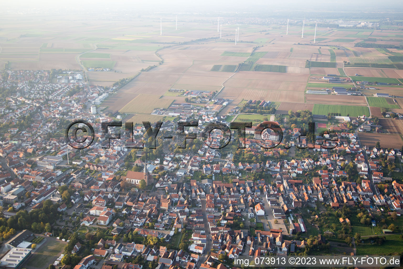 Bird's eye view of District Herxheim in Herxheim bei Landau/Pfalz in the state Rhineland-Palatinate, Germany