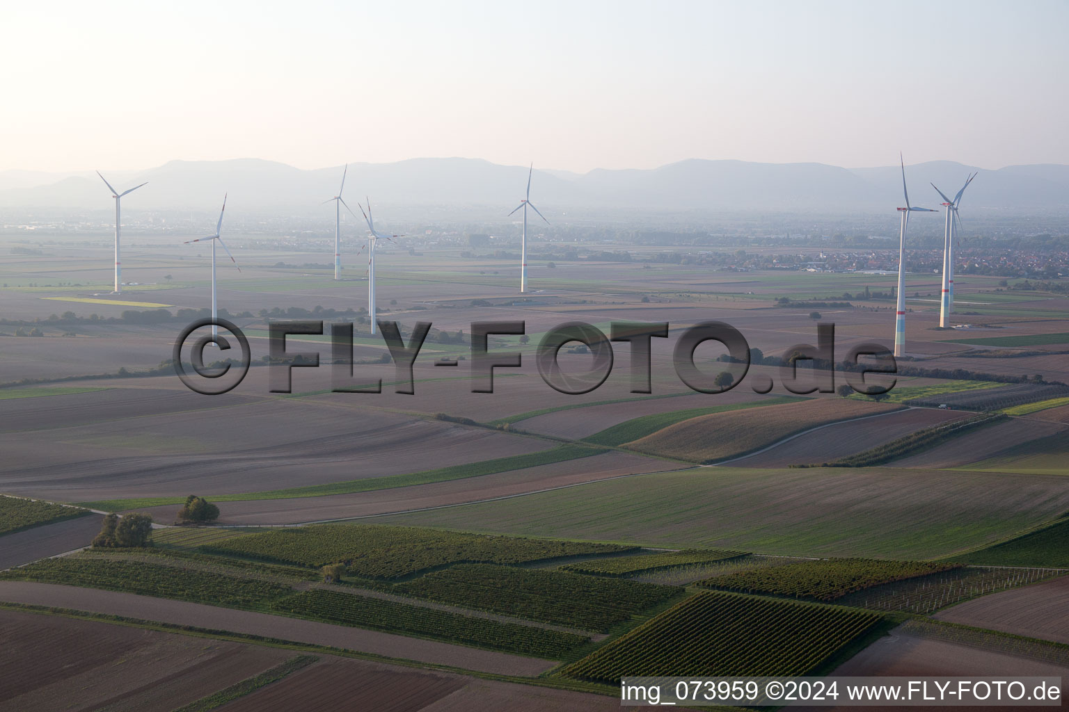 Wind farm in Offenbach an der Queich in the state Rhineland-Palatinate, Germany