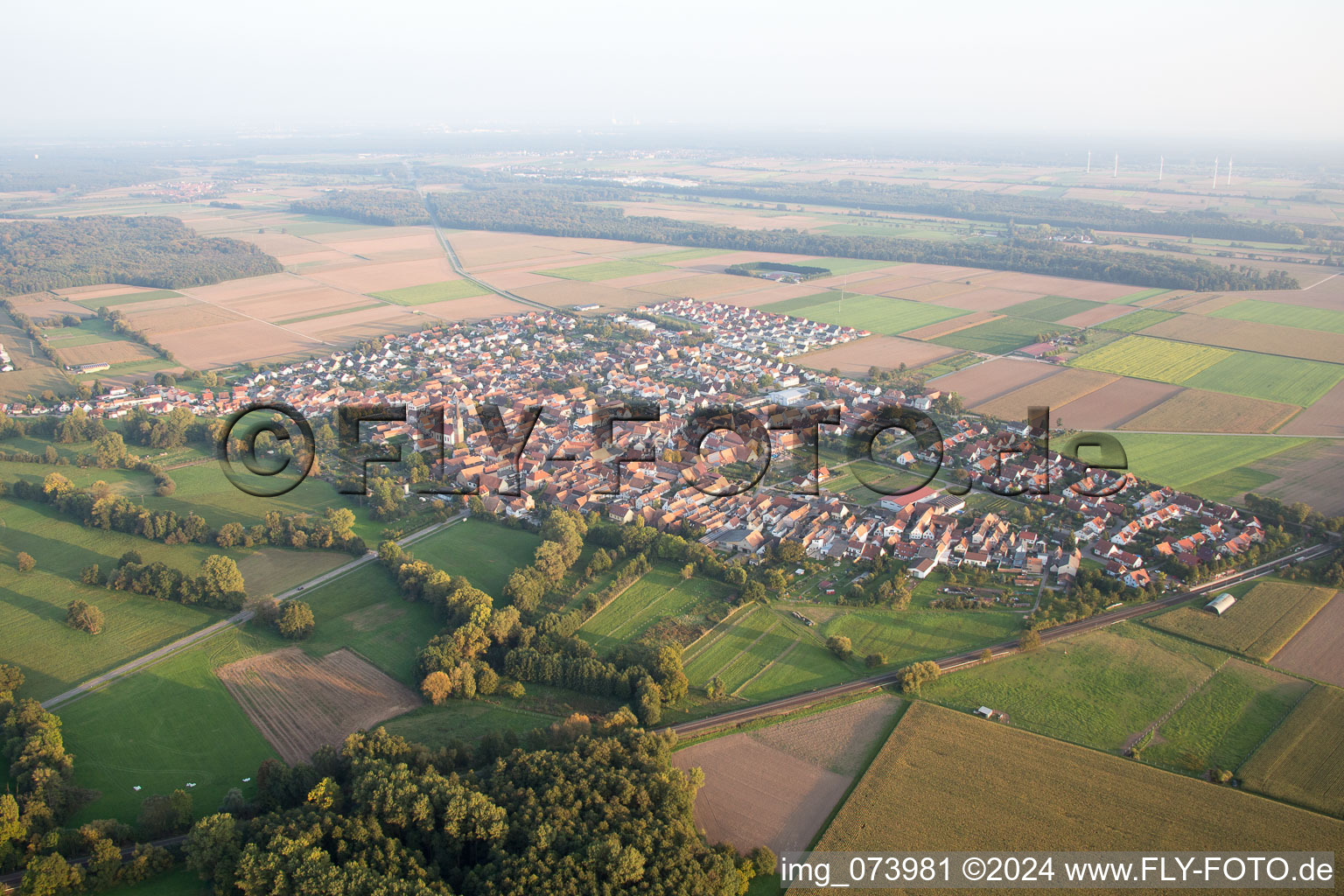 Aerial view of From the northwest in Steinweiler in the state Rhineland-Palatinate, Germany