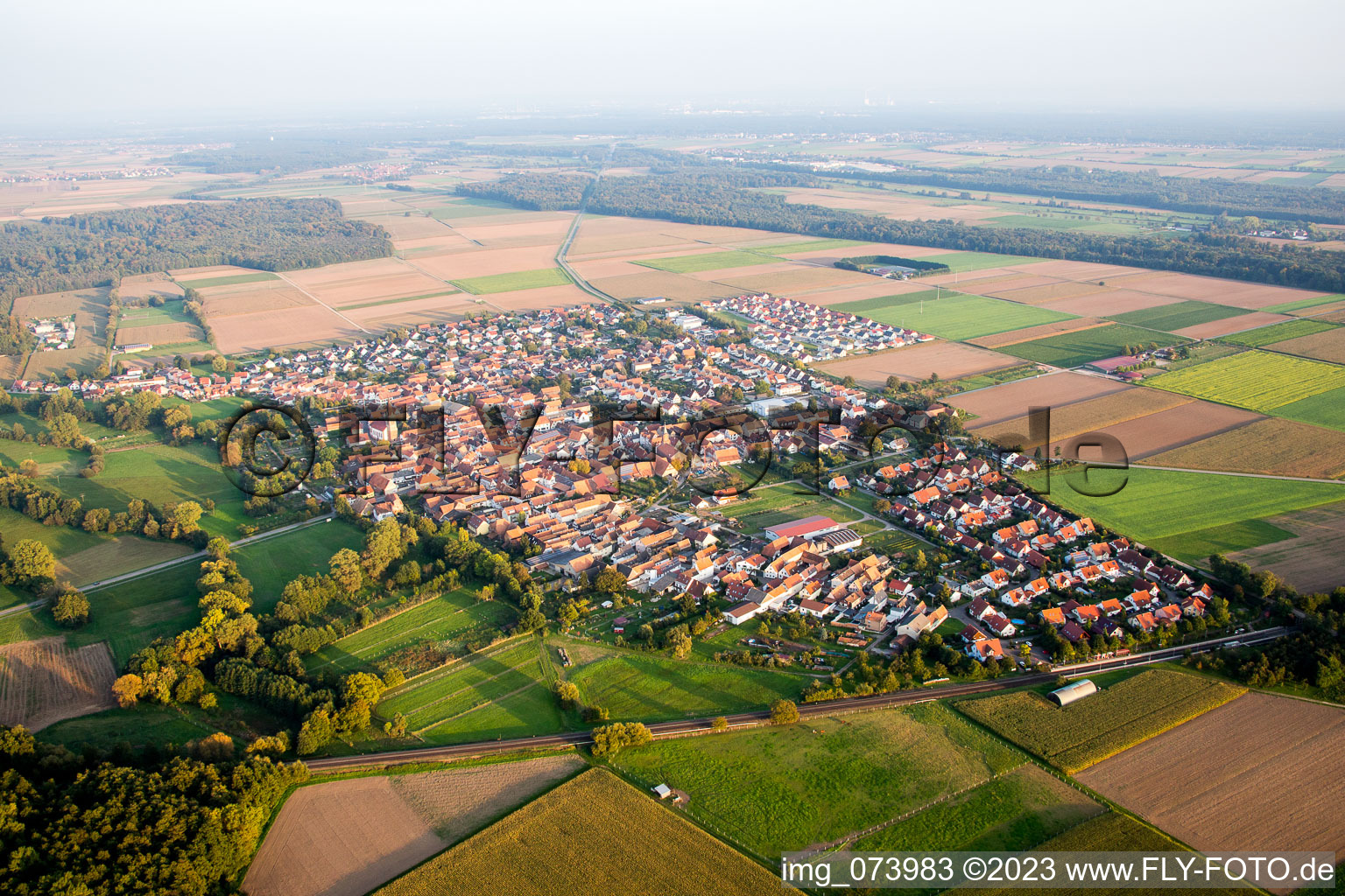 Aerial photograpy of From northwest in Steinweiler in the state Rhineland-Palatinate, Germany