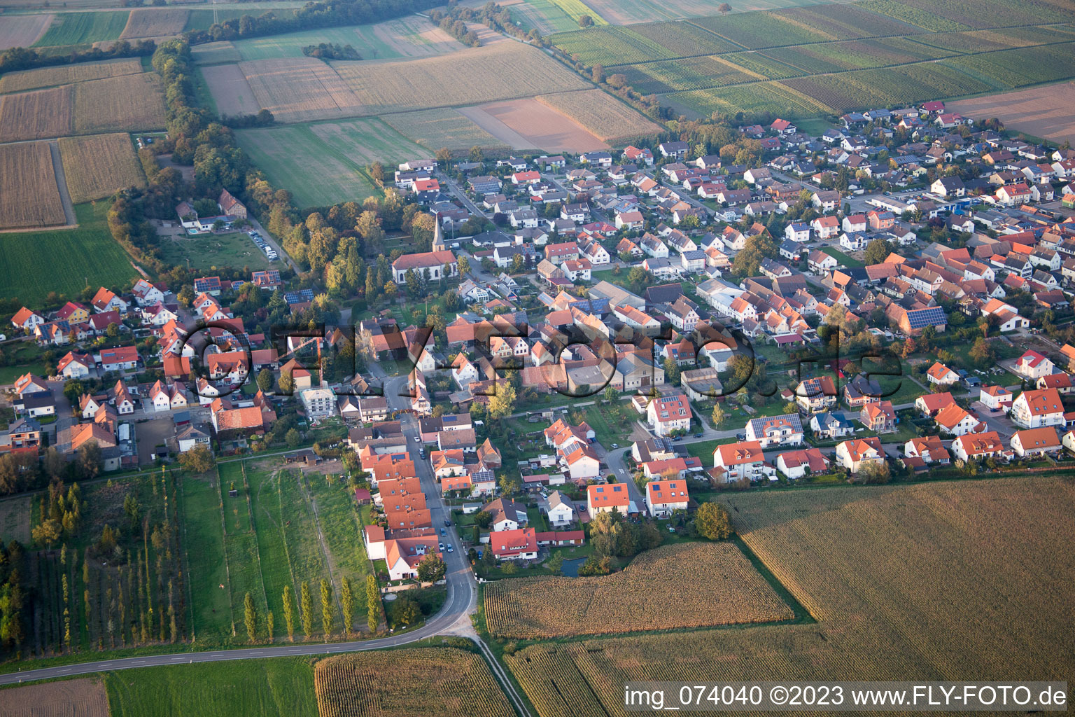 Freckenfeld in the state Rhineland-Palatinate, Germany from the drone perspective