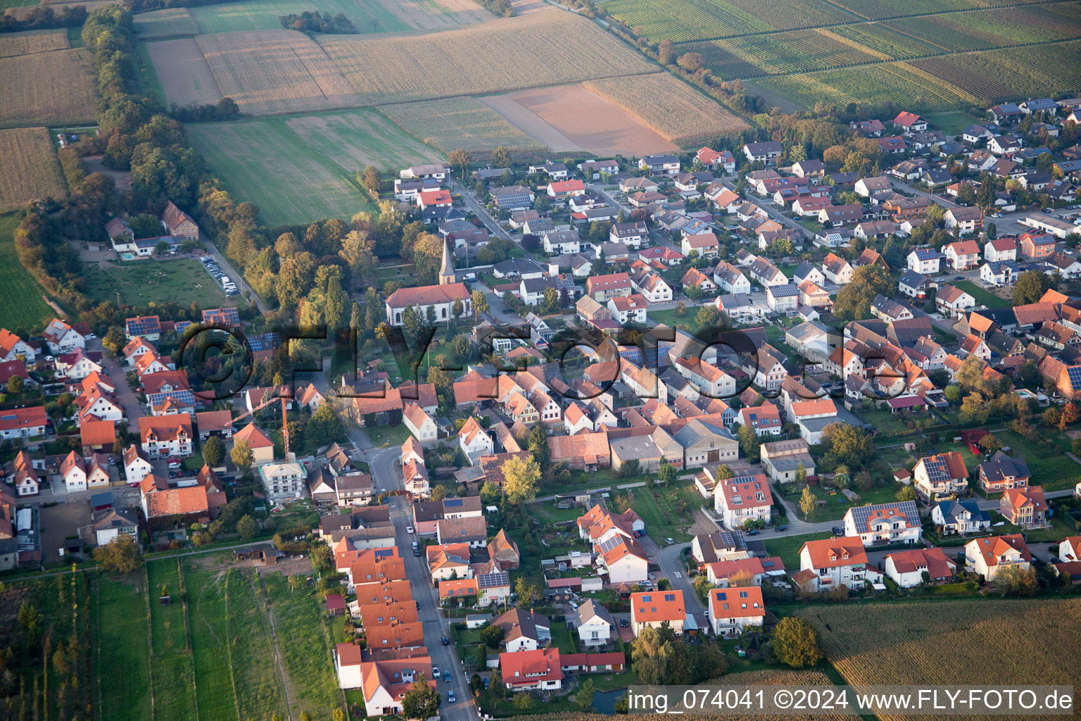 Freckenfeld in the state Rhineland-Palatinate, Germany from a drone