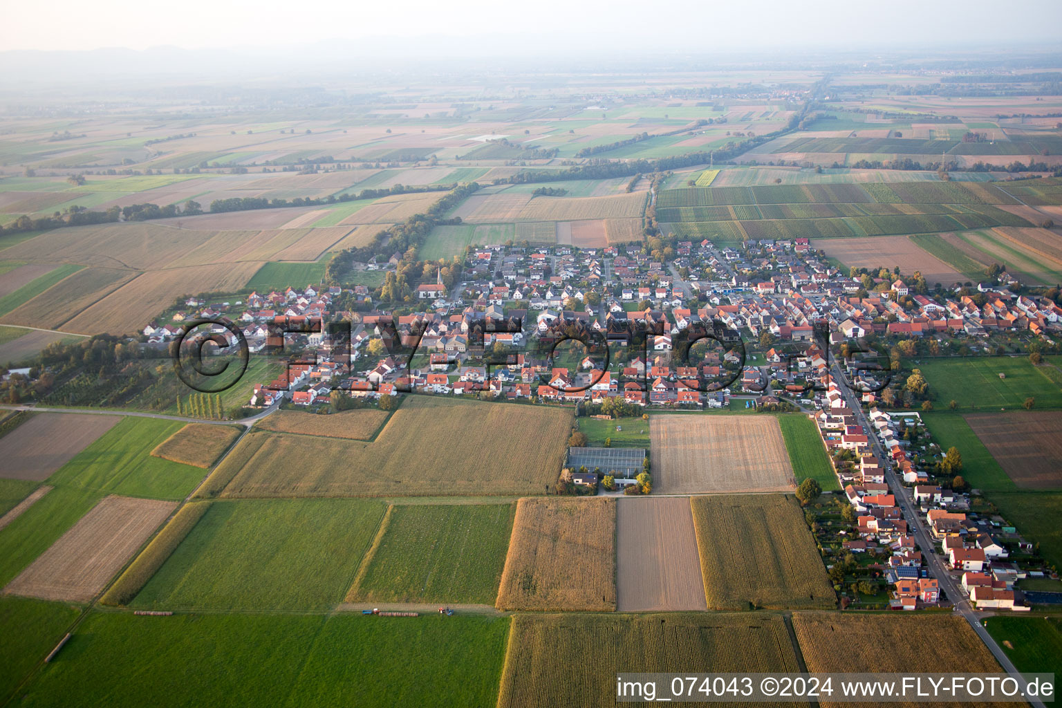 Aerial photograpy of Freckenfeld in the state Rhineland-Palatinate, Germany