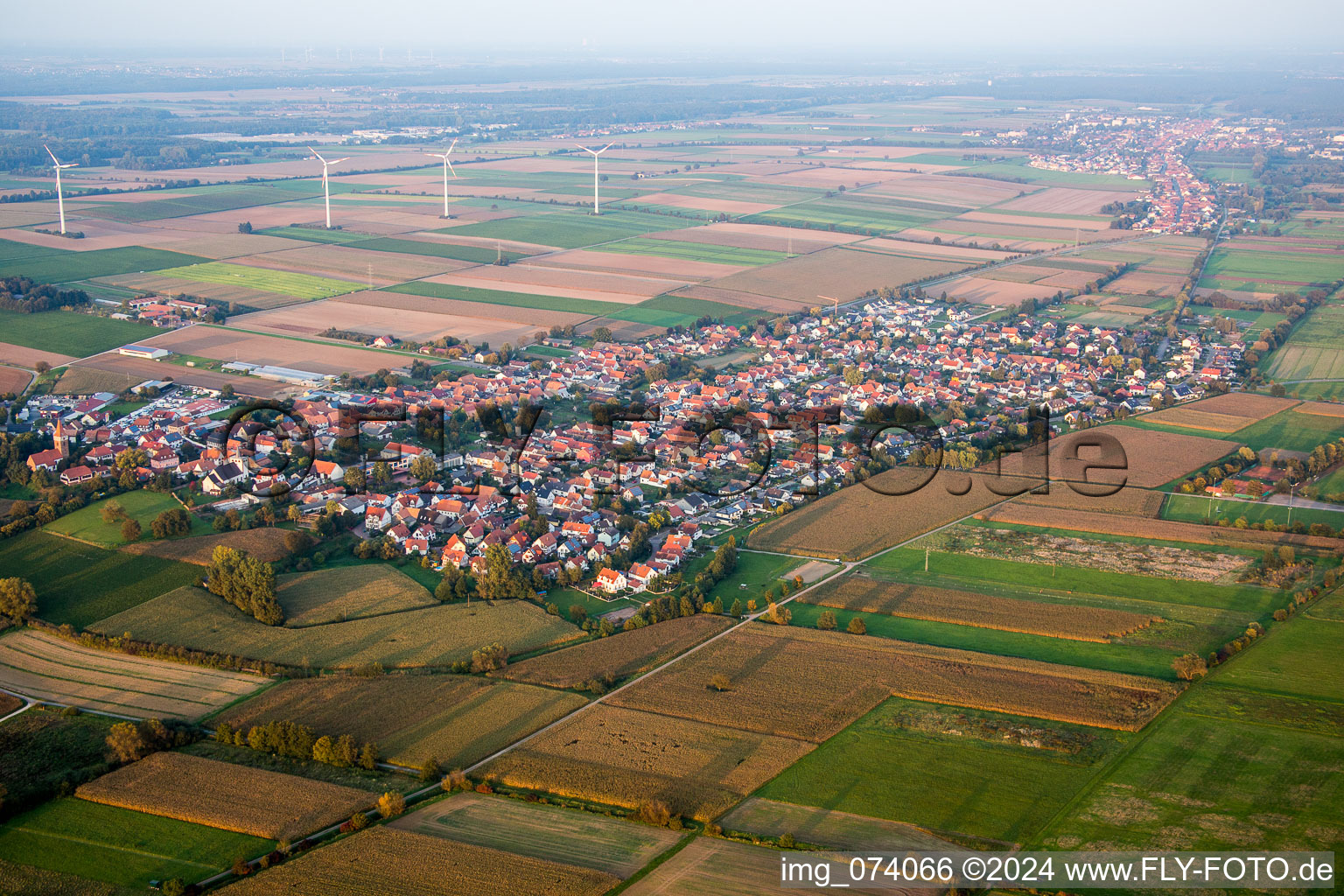 Drone image of Minfeld in the state Rhineland-Palatinate, Germany