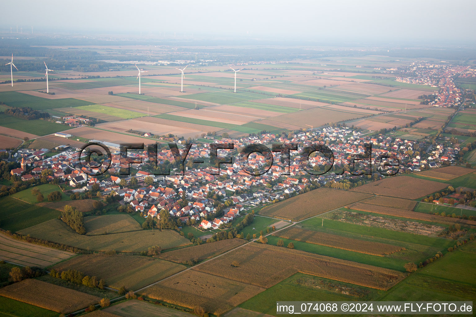 Minfeld in the state Rhineland-Palatinate, Germany from the drone perspective