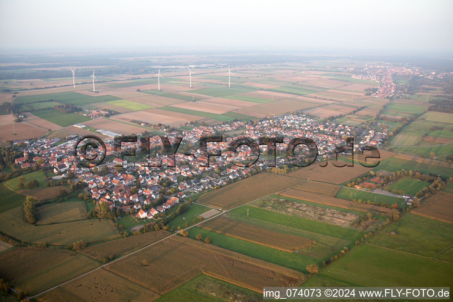 Minfeld in the state Rhineland-Palatinate, Germany from a drone