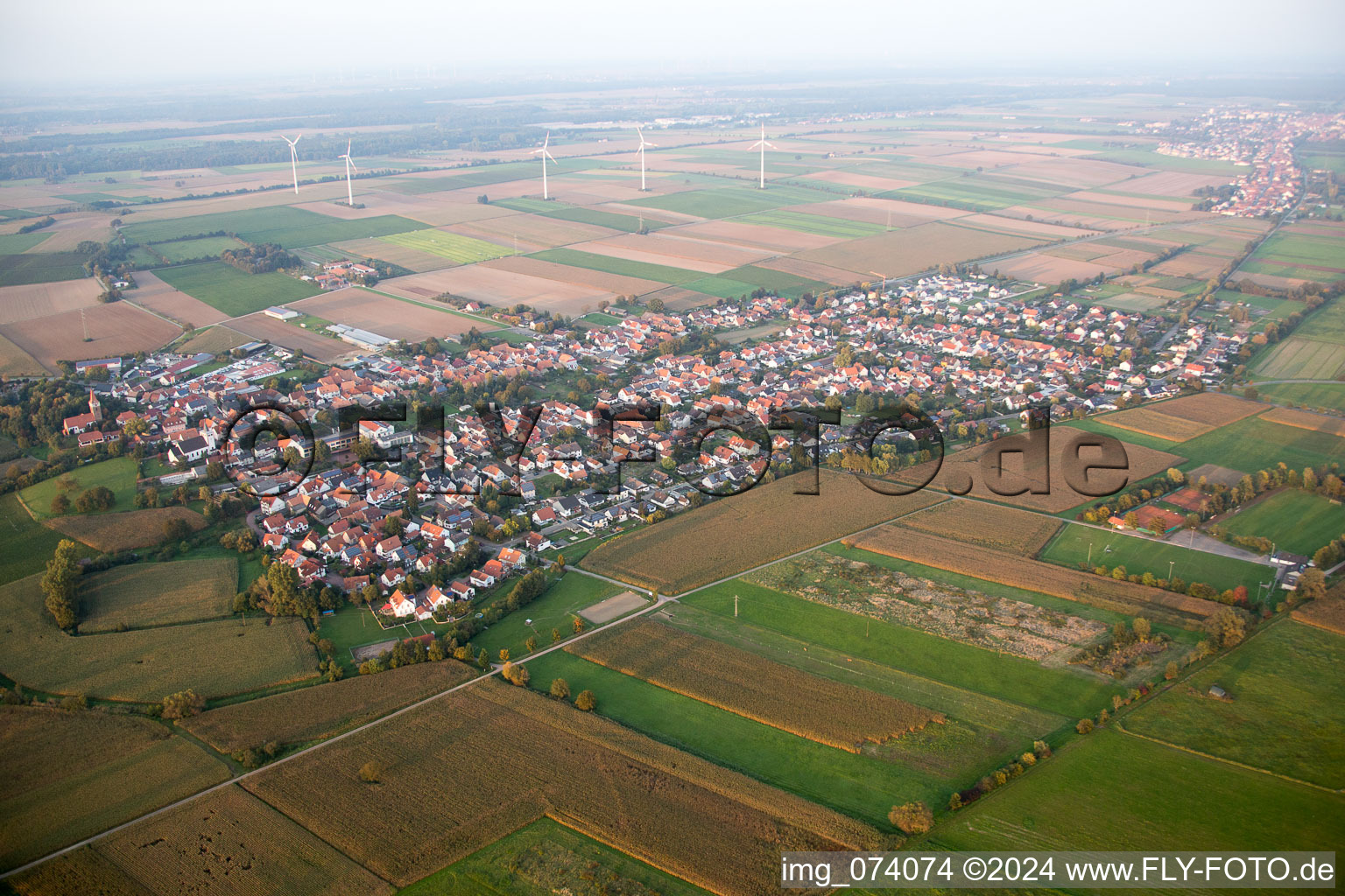 Minfeld in the state Rhineland-Palatinate, Germany seen from a drone