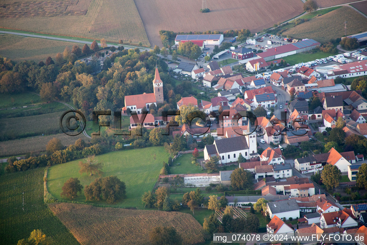 Aerial view of Minfeld in the state Rhineland-Palatinate, Germany