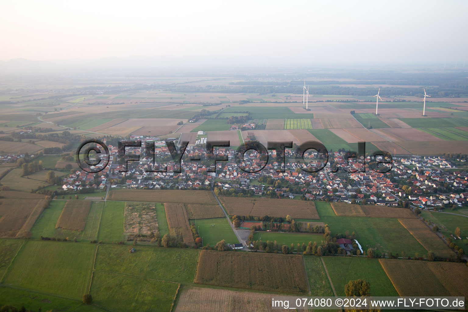 Aerial photograpy of Minfeld in the state Rhineland-Palatinate, Germany