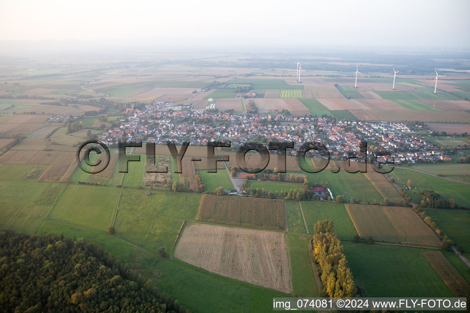 Oblique view of Minfeld in the state Rhineland-Palatinate, Germany