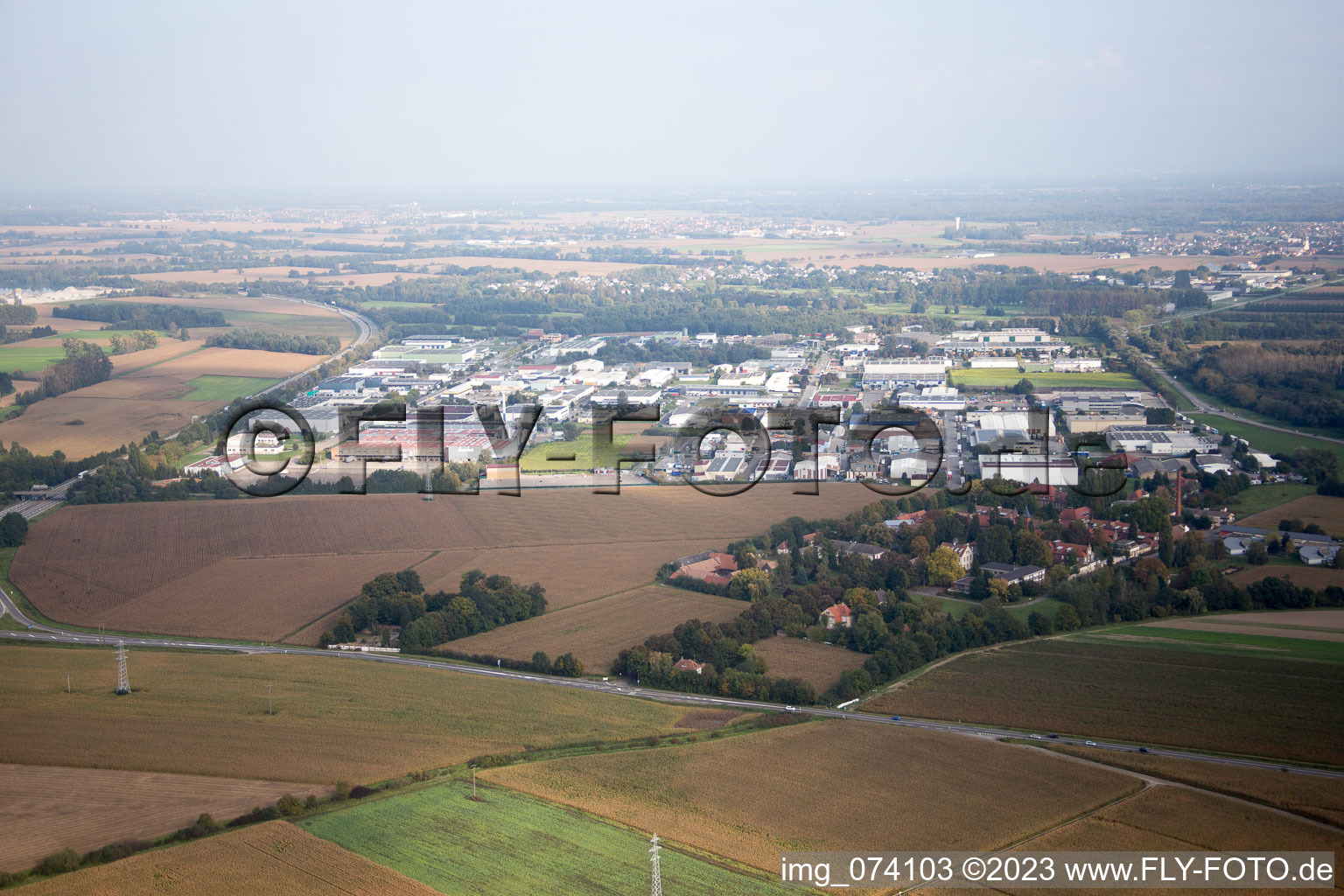 Aerial view of Industrial Estate in Reichstett in the state Bas-Rhin, France