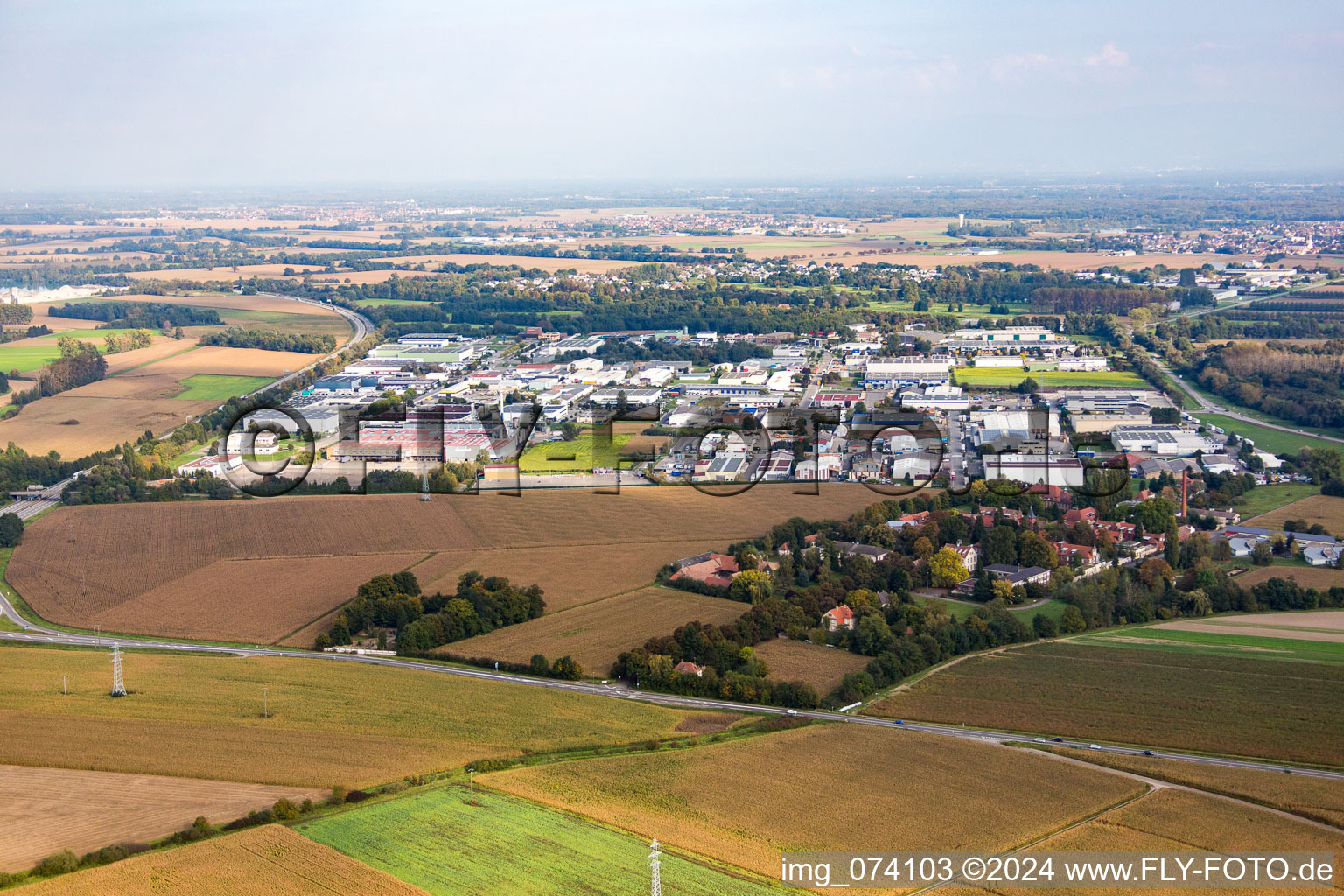 Aerial view of Industrial Estate in Reichstett in the state Bas-Rhin, France