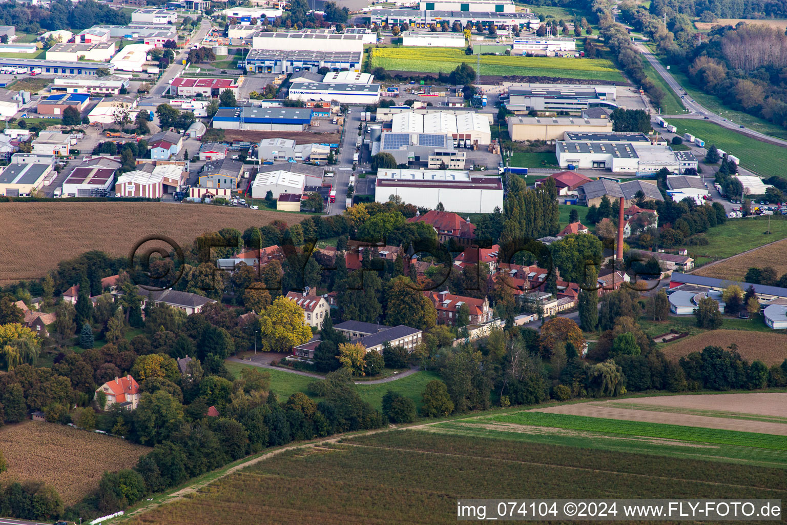 Aerial photograpy of Reichstett, industrial area in Hœrdt in the state Bas-Rhin, France