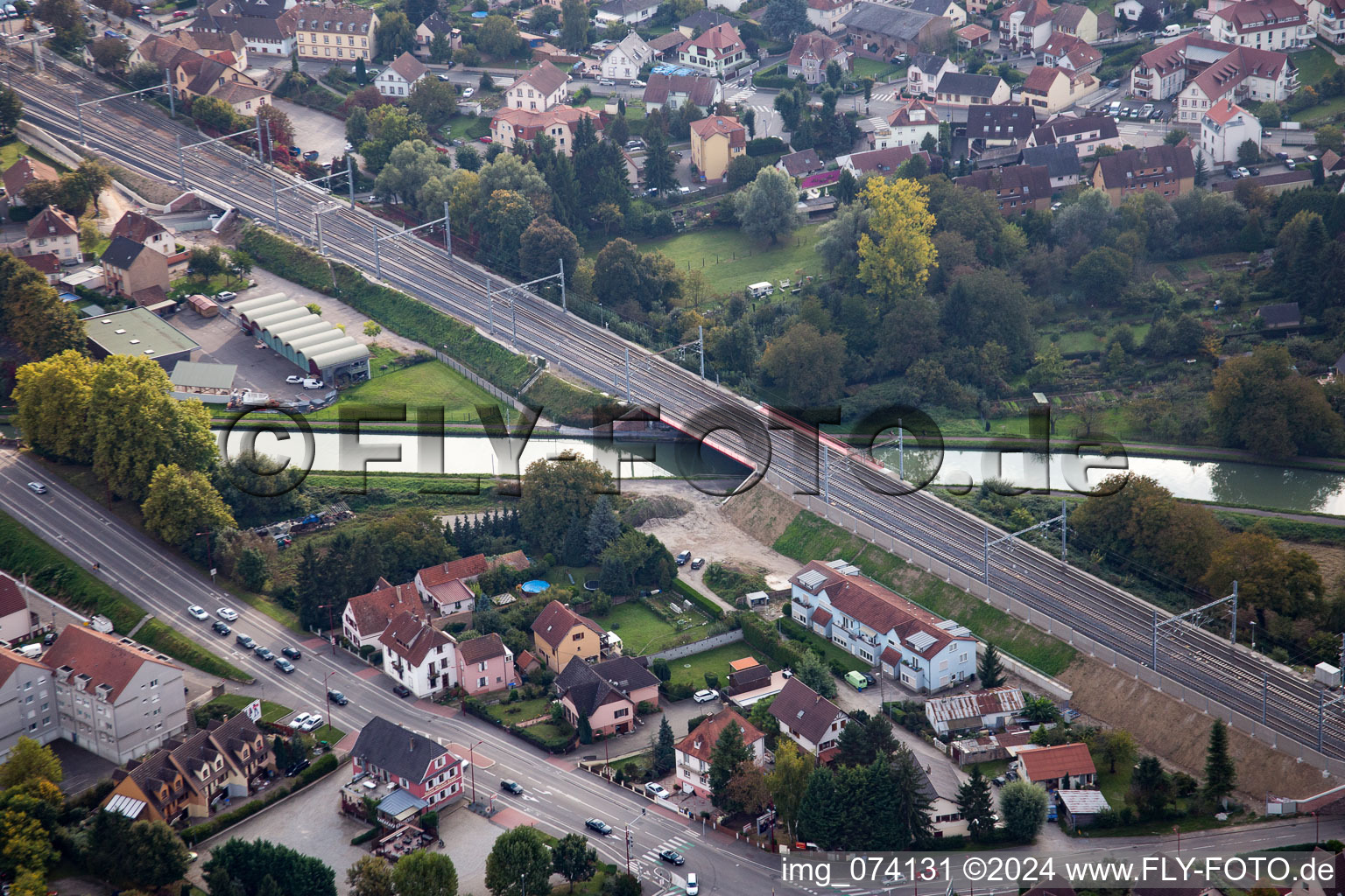 Bird's eye view of Vendenheim in the state Bas-Rhin, France