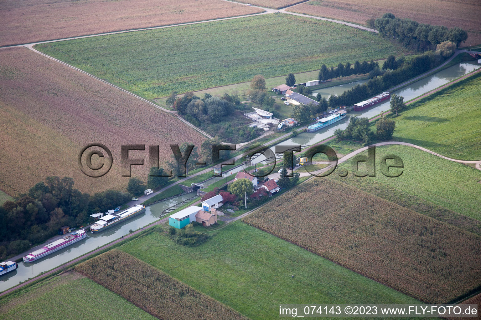 Vendenheim in the state Bas-Rhin, France viewn from the air